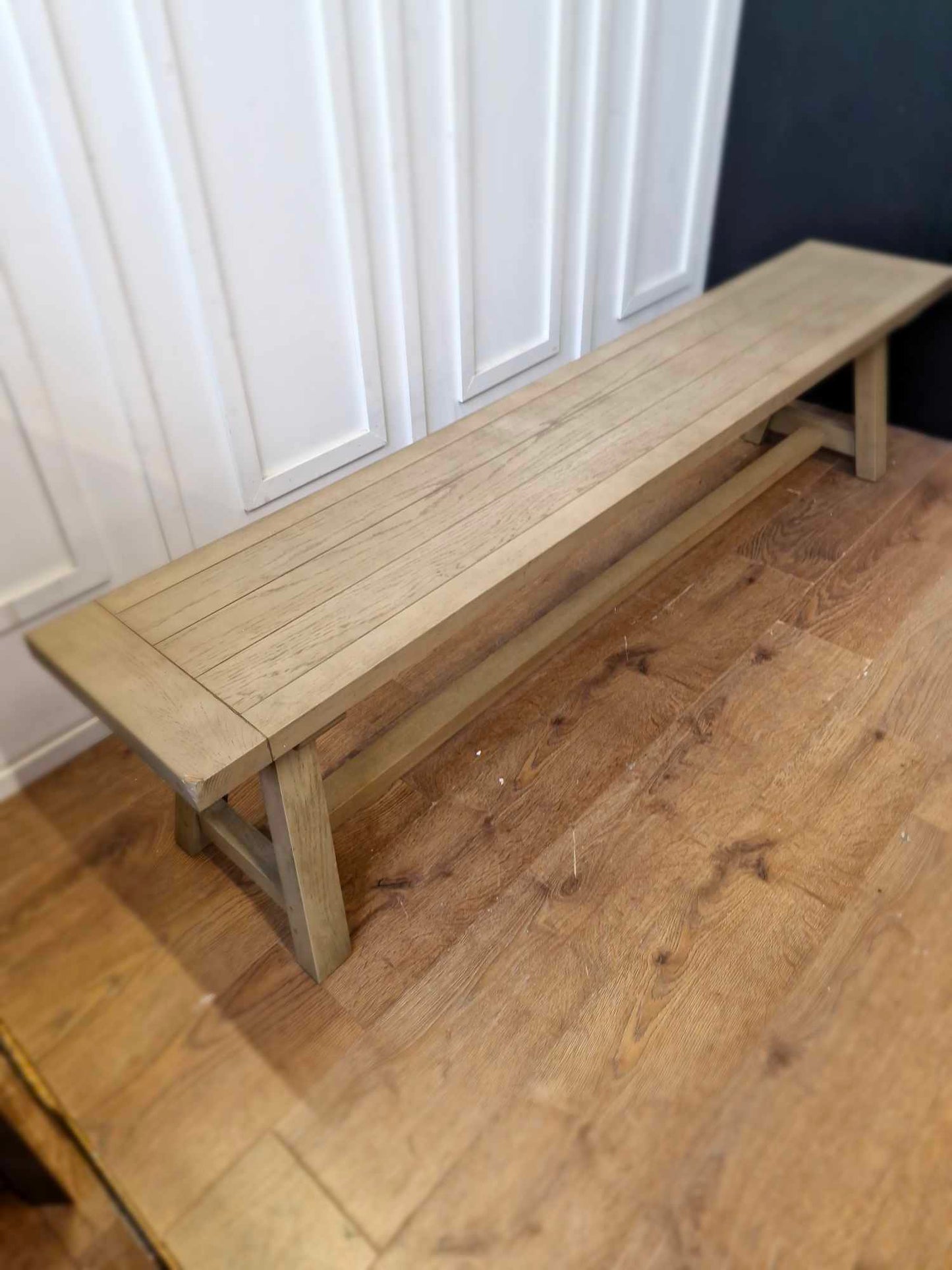 Extra Large Dining Bench Grey Washed Solid Oak, Cushion and Courier deposit