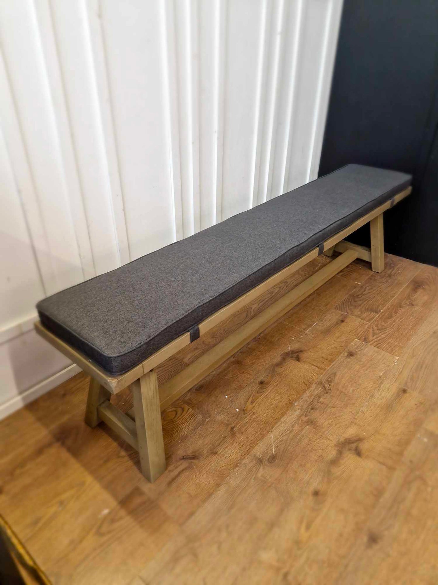 Extra Large Dining Bench Grey Washed Solid Oak, Cushion and Courier deposit