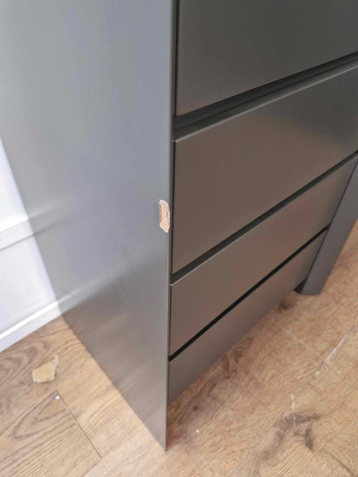 5 Drawer Tall Chest Tallboy Cabinet Storage Matt Dark Grey and Glass