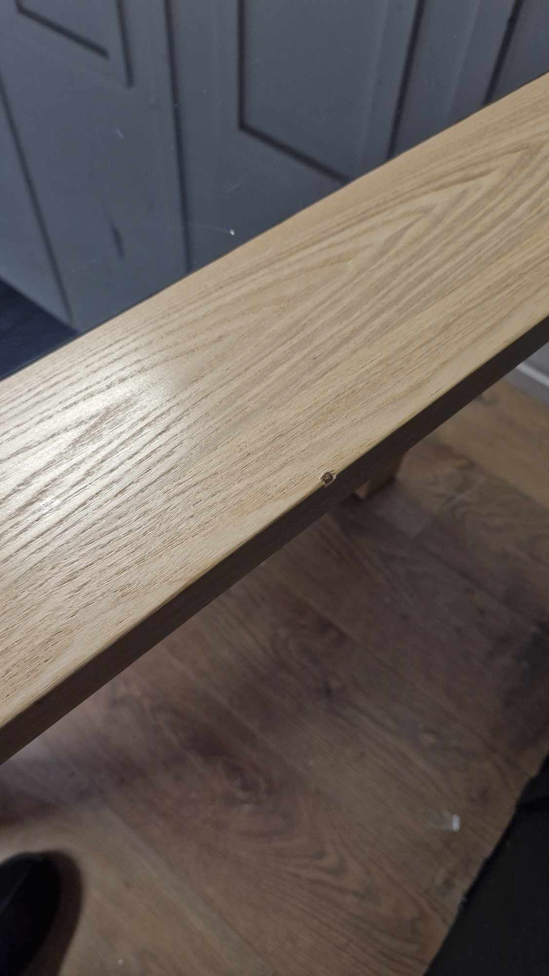 Solid Oak and Black Glass Extending Dining Table