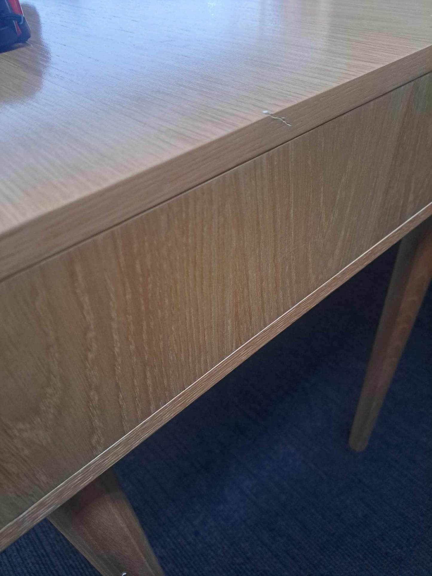 Oak Desk with Rattan and Gold Drawer