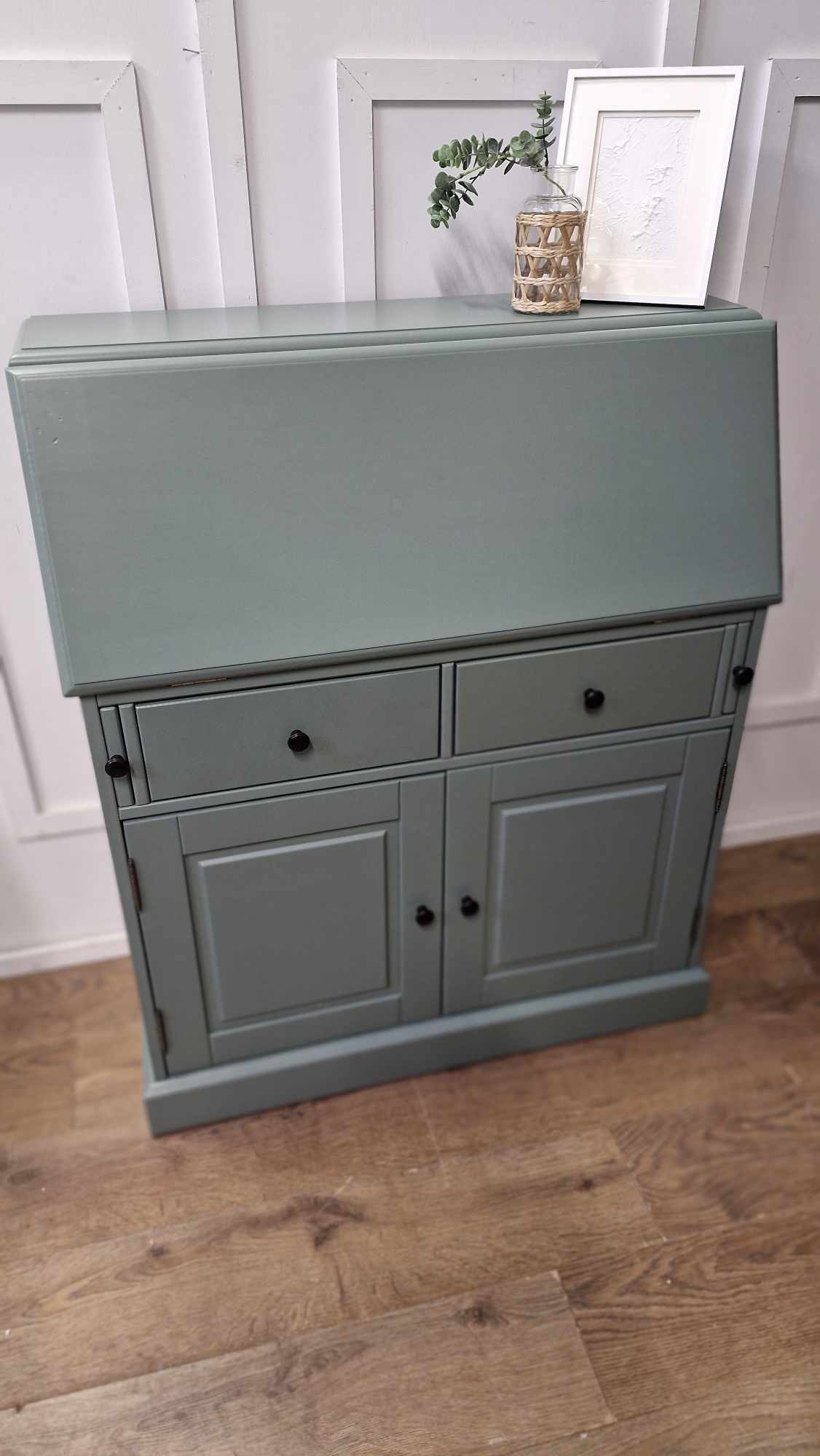 Bureau Secretary Desk Sage Green Grey with Storage / La Redoute Betta RRP £599