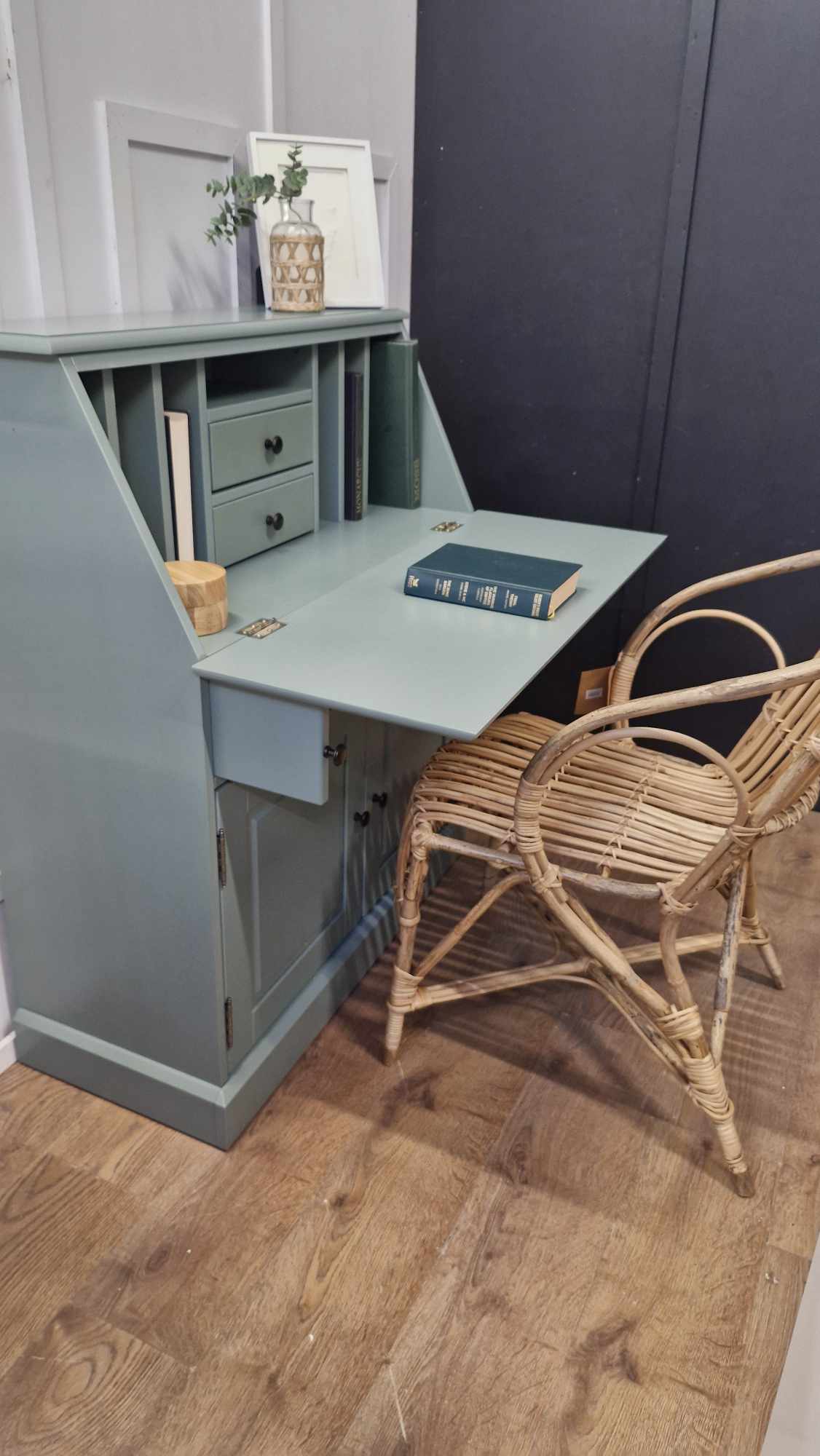 Bureau Secretary Desk Sage Green Grey with Storage / La Redoute Betta RRP £599