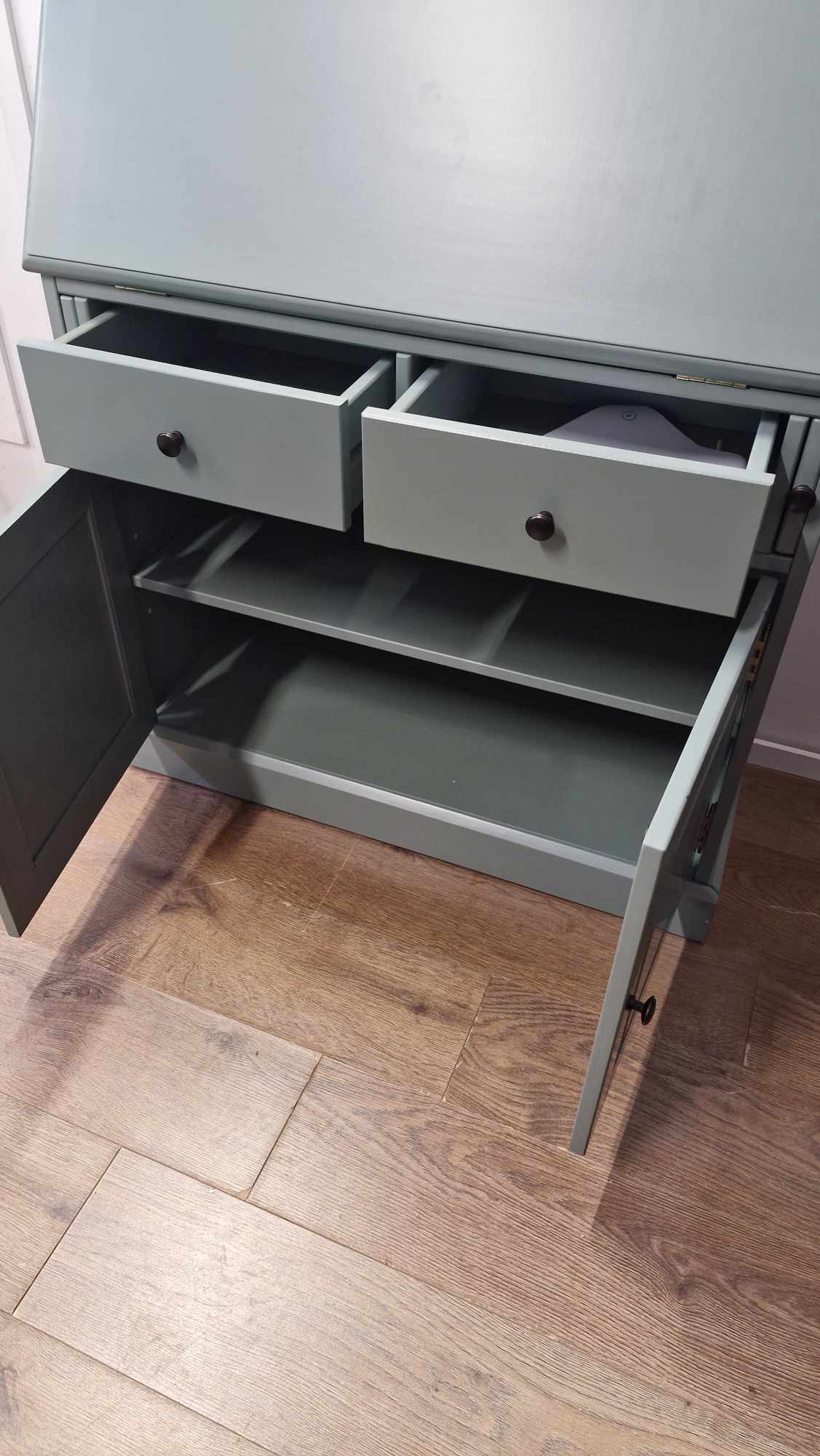 Bureau Secretary Desk Sage Green Grey with Storage / La Redoute Betta RRP £599