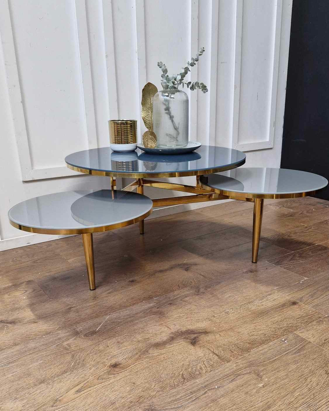 Triple Glass & Metal Coffee Table Blue and Grey / La Redoute Ruben RRP £725