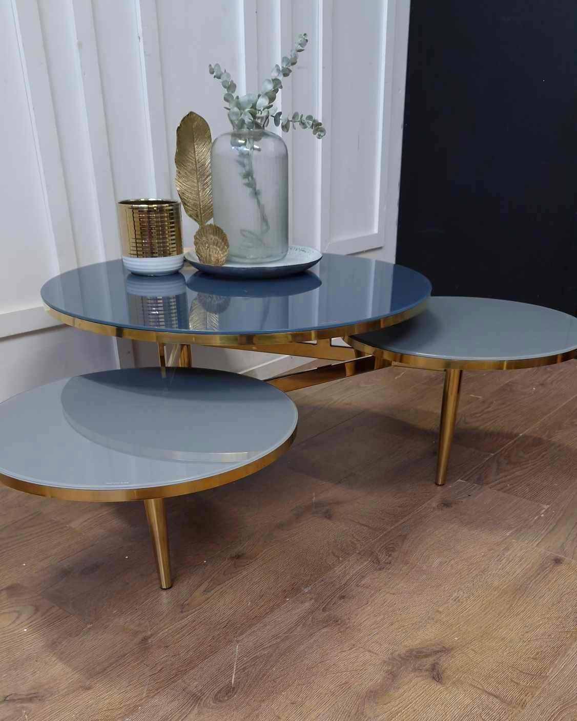 Triple Glass & Metal Coffee Table Blue and Grey / La Redoute Ruben RRP £725