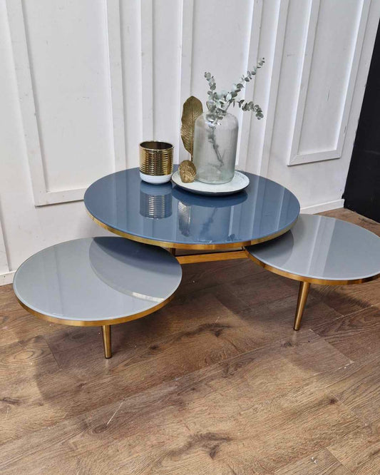 Triple Glass & Metal Coffee Table Blue and Grey / La Redoute Ruben RRP £725