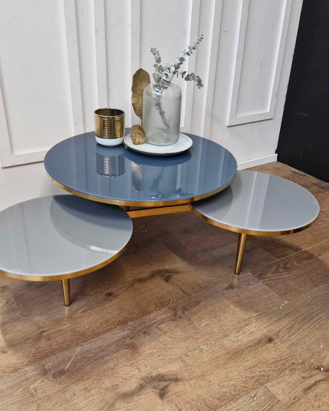 Triple Glass & Metal Coffee Table Blue and Grey / La Redoute Ruben RRP £725