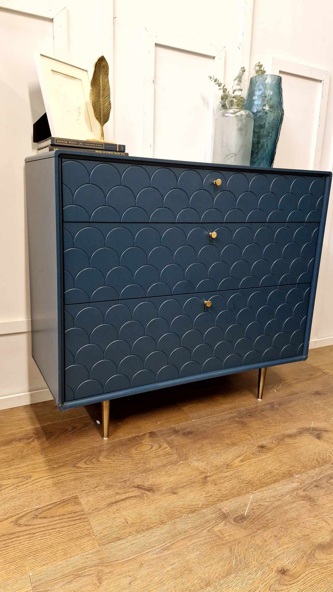 Scallop Pattern Prusian Blue Chest of Drawers / La Redoute Luxore RRP £525