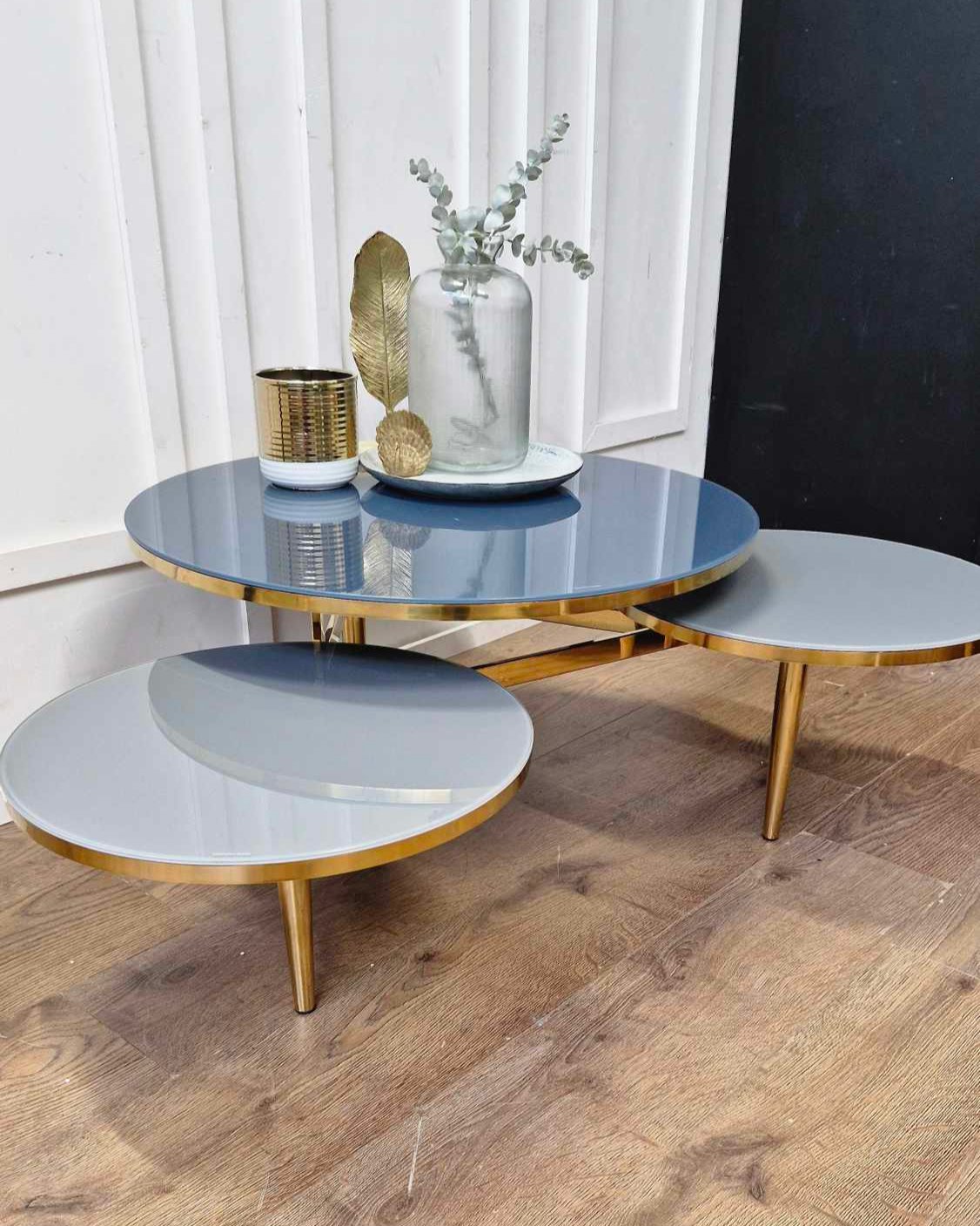 Triple Glass & Metal Coffee Table Blue and Grey / La Redoute Ruben RRP £725