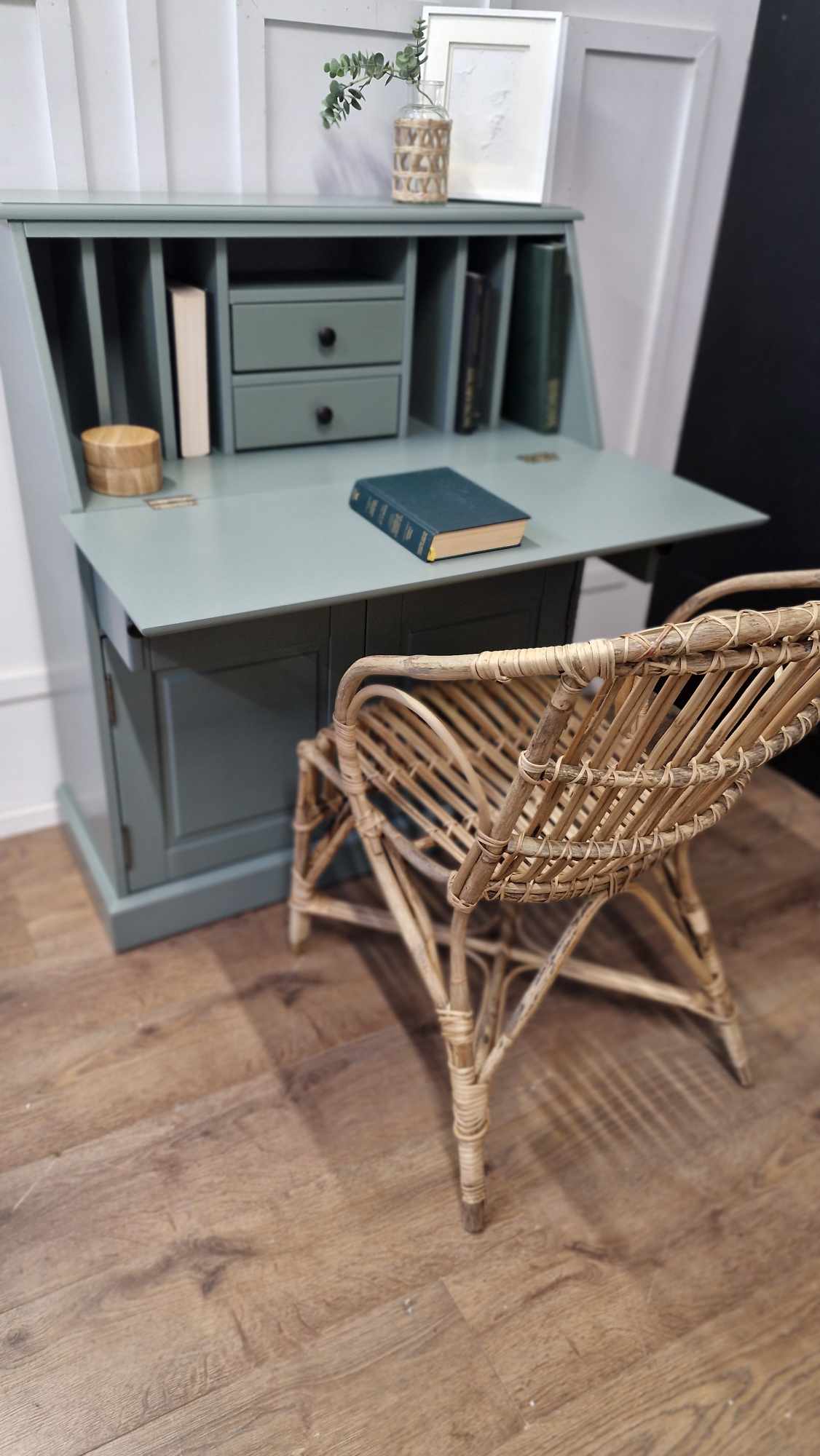 Bureau Secretary Desk Sage Green Grey with Storage / La Redoute Betta RRP £599