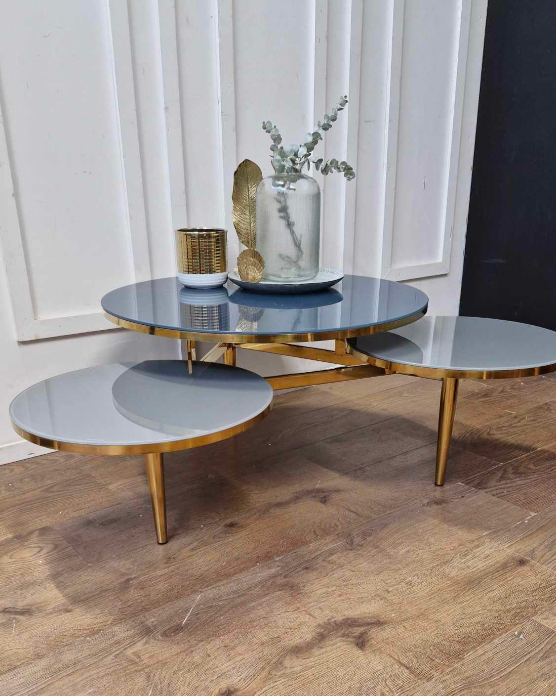 Triple Glass & Metal Coffee Table Blue and Grey / La Redoute Ruben RRP £725