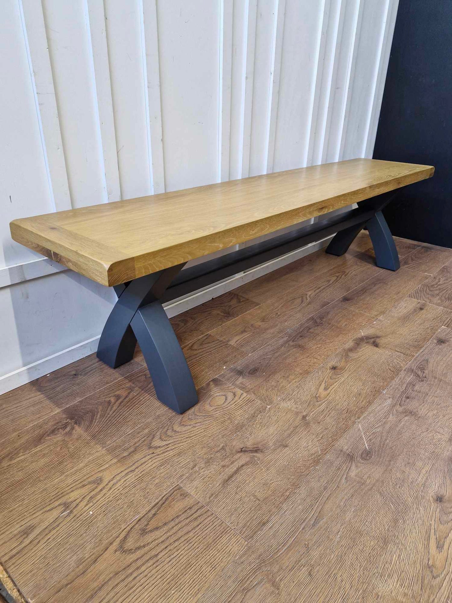 Large Solid Wood Dining Bench - Oak and Dark Grey Charcoal