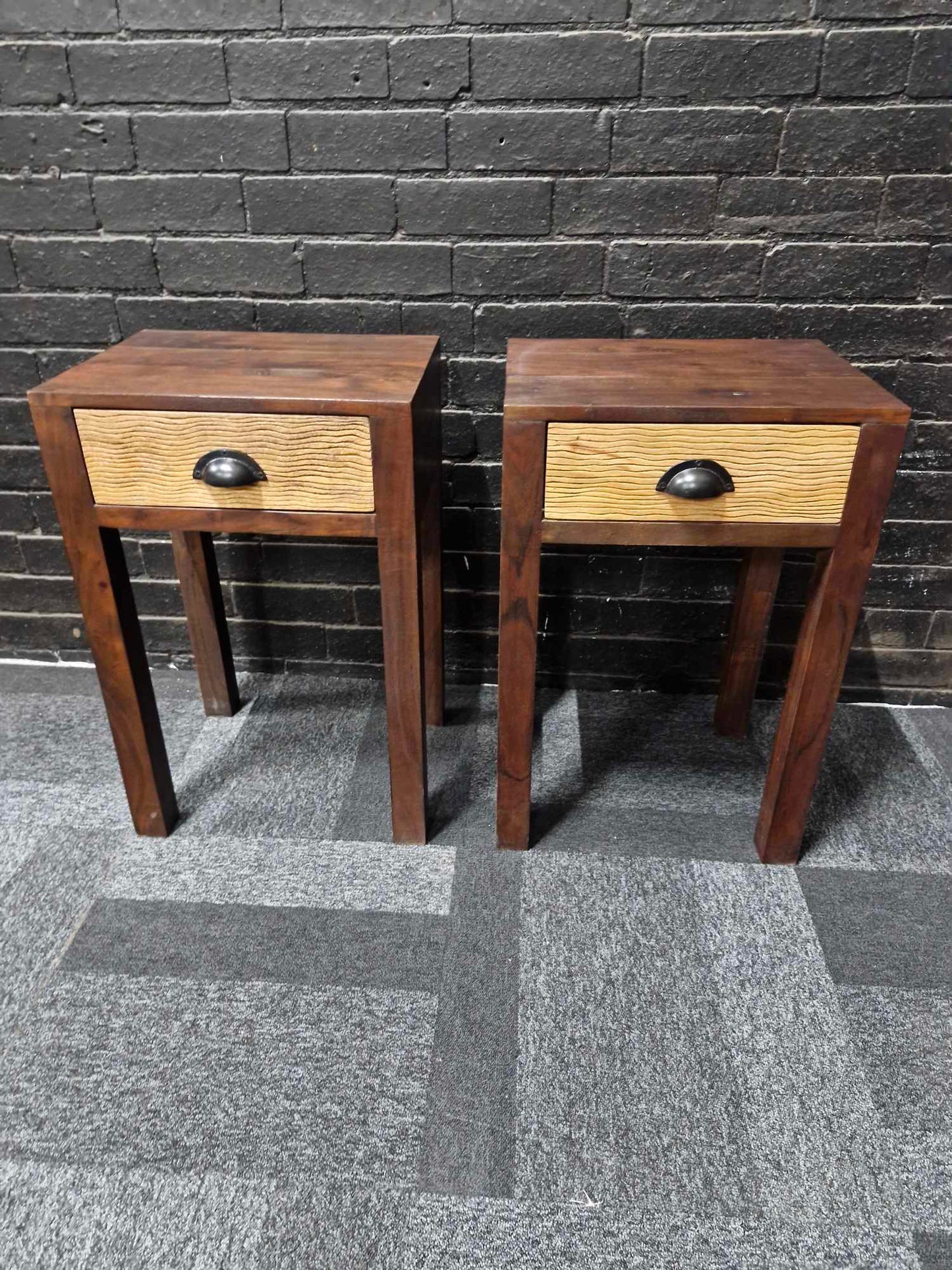 Solid Mango Wood Bedside / Side Tables. Set of 2