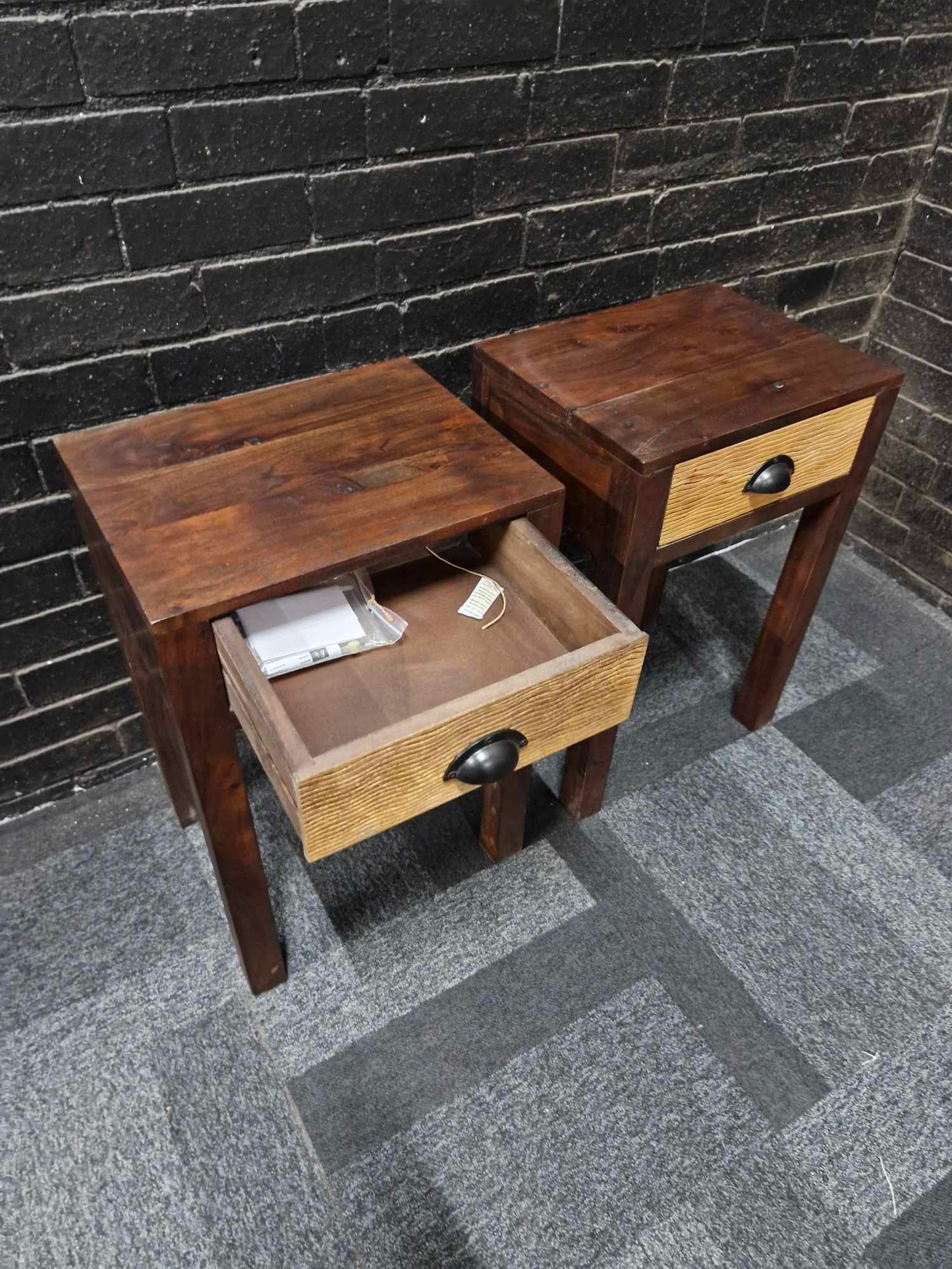 Solid Mango Wood Bedside / Side Tables. Set of 2