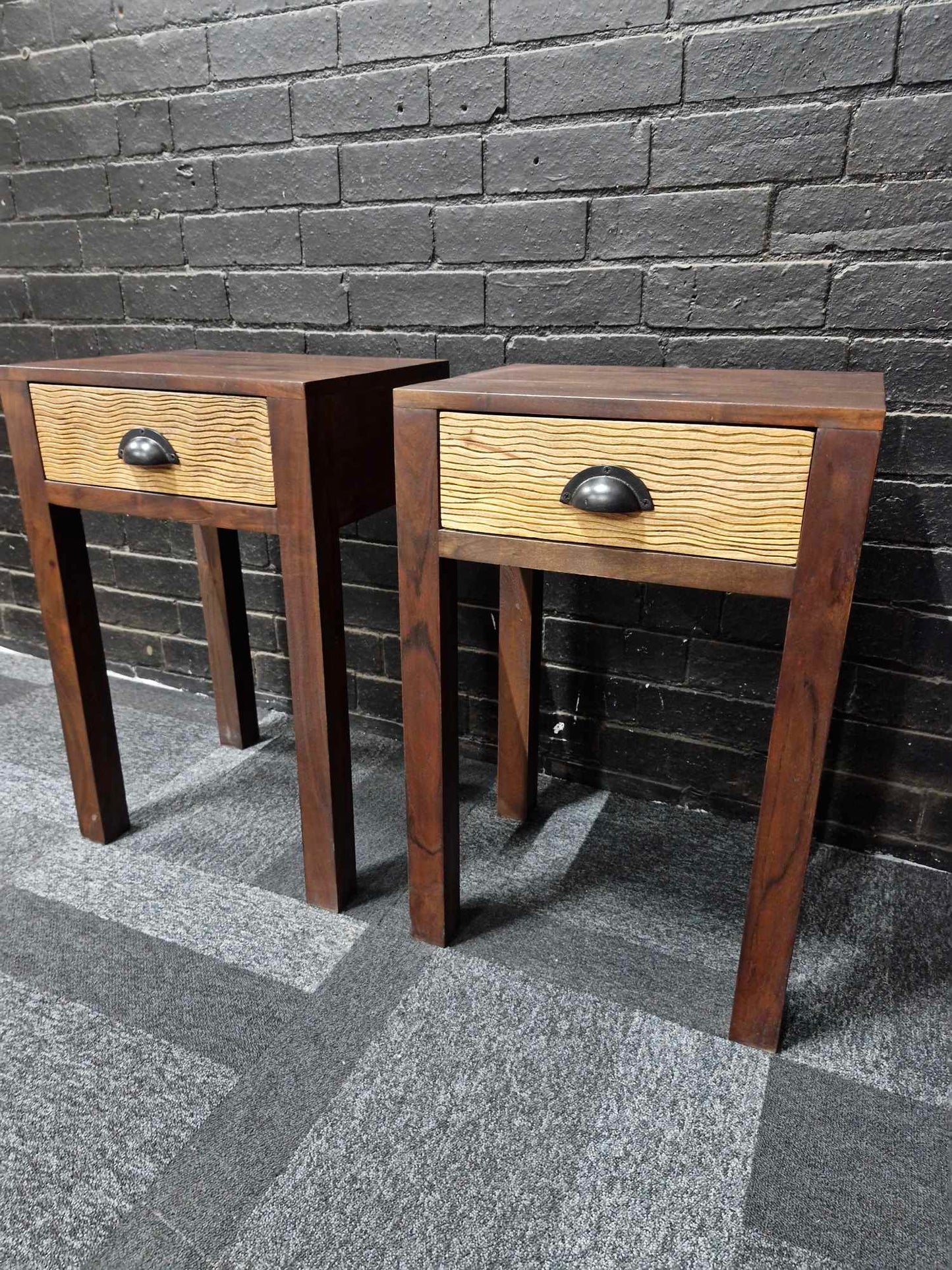 Solid Mango Wood Bedside / Side Tables. Set of 2