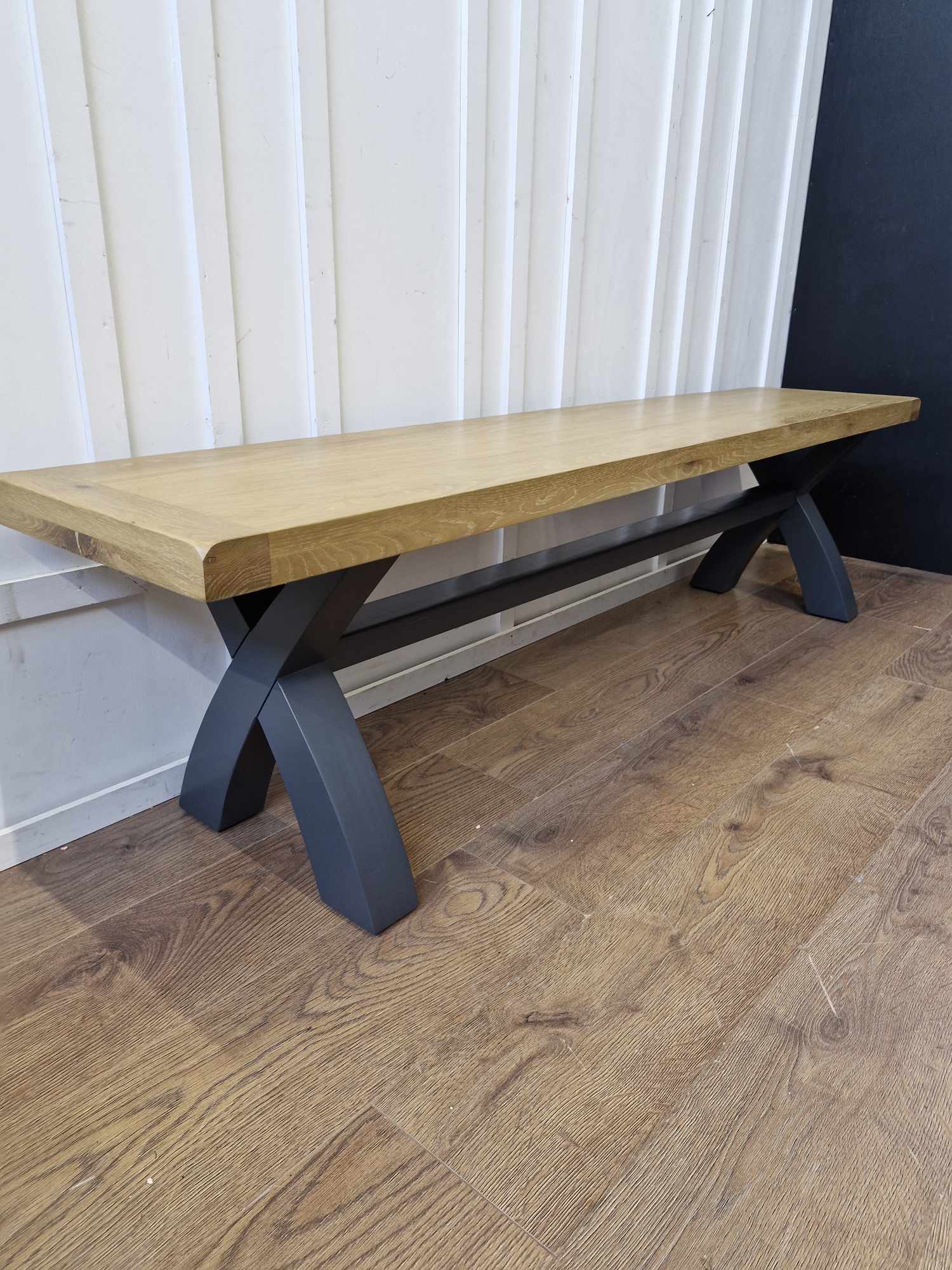 Large Solid Wood Dining Bench - Oak and Dark Grey Charcoal – ExdiFurniture