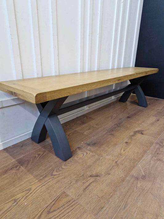 Large Solid Wood Dining Bench - Oak and Dark Grey Charcoal