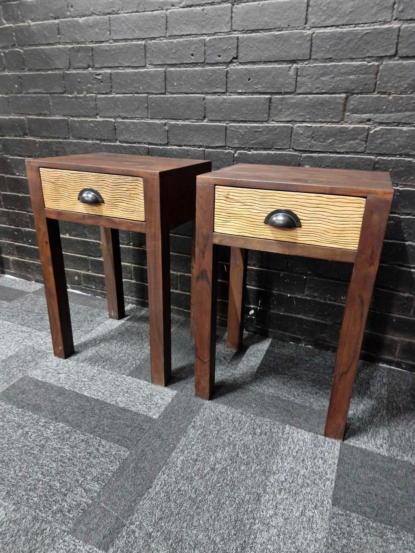 Solid Mango Wood Bedside / Side Tables. Set of 2