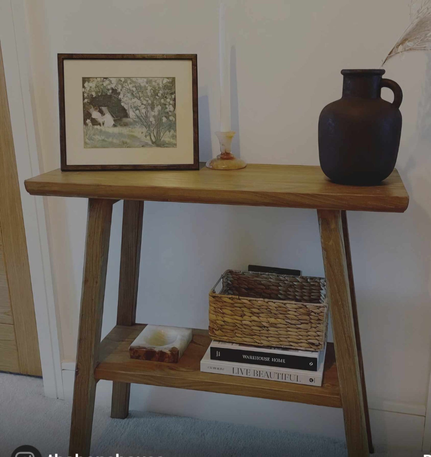 Solid Wood Console Table with storage shelf / Elm Wood