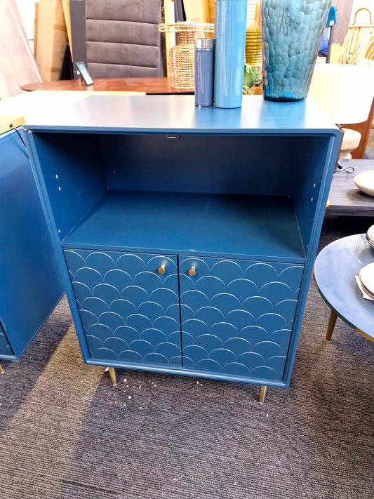 Scallop Pattern Prusian Blue / Teal Cabinet