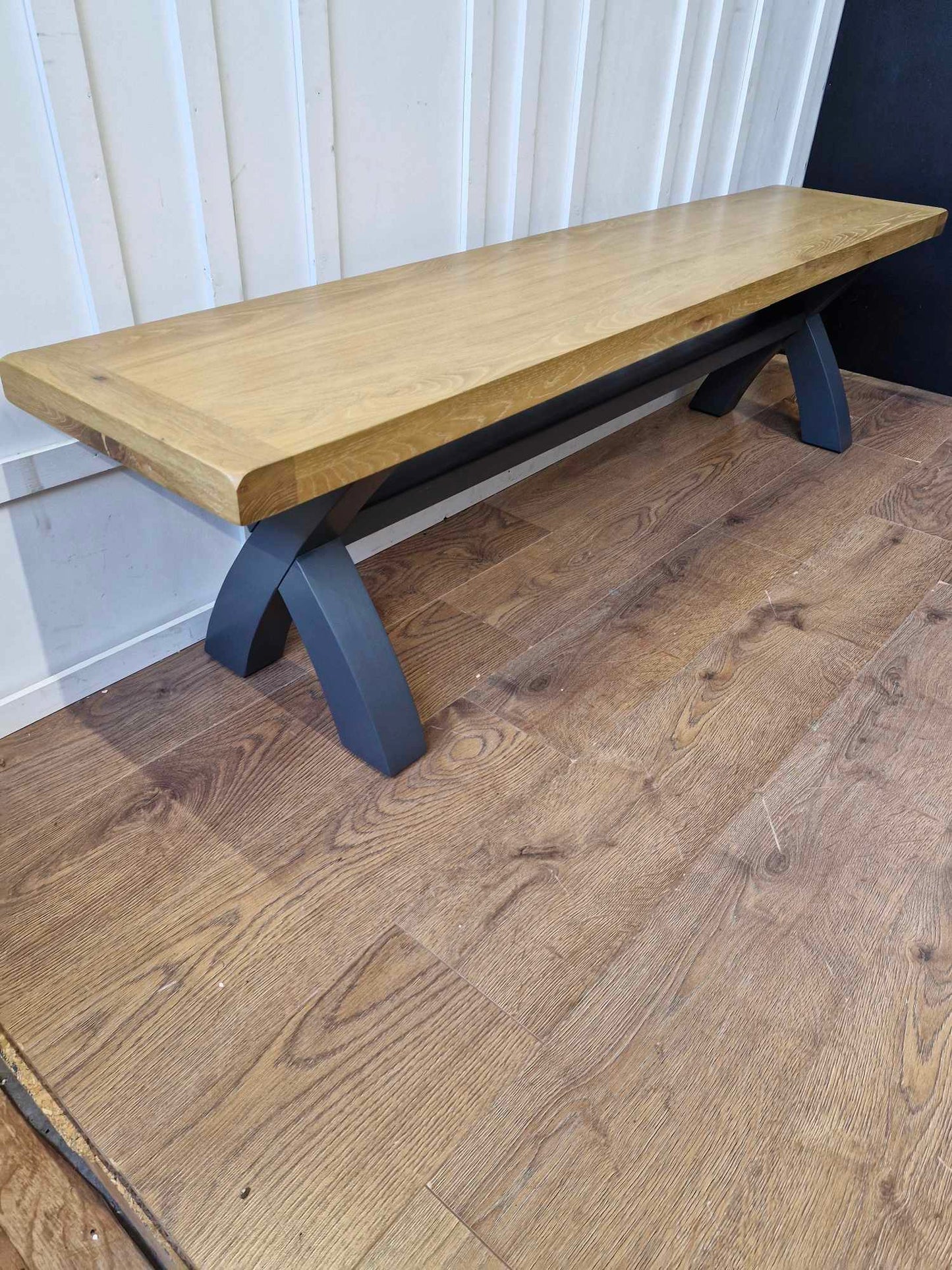 Large Solid Wood Dining Bench - Oak and Dark Grey Charcoal