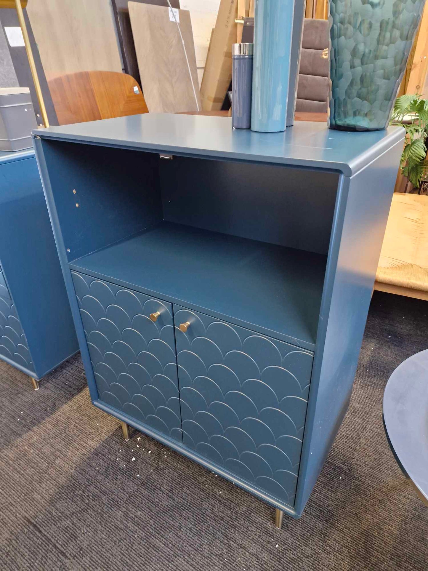 Scallop Pattern Prusian Blue / Teal Cabinet