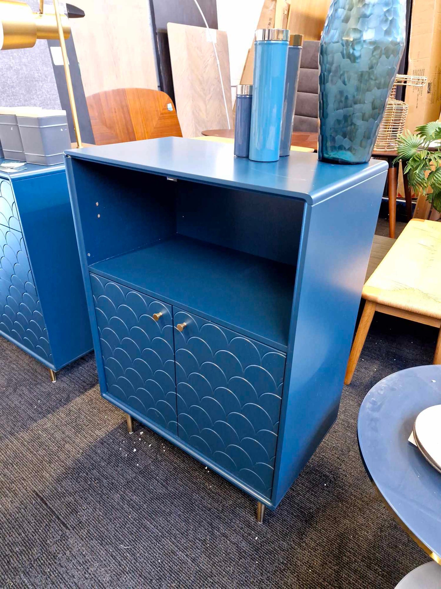 Scallop Pattern Prusian Blue / Teal Cabinet