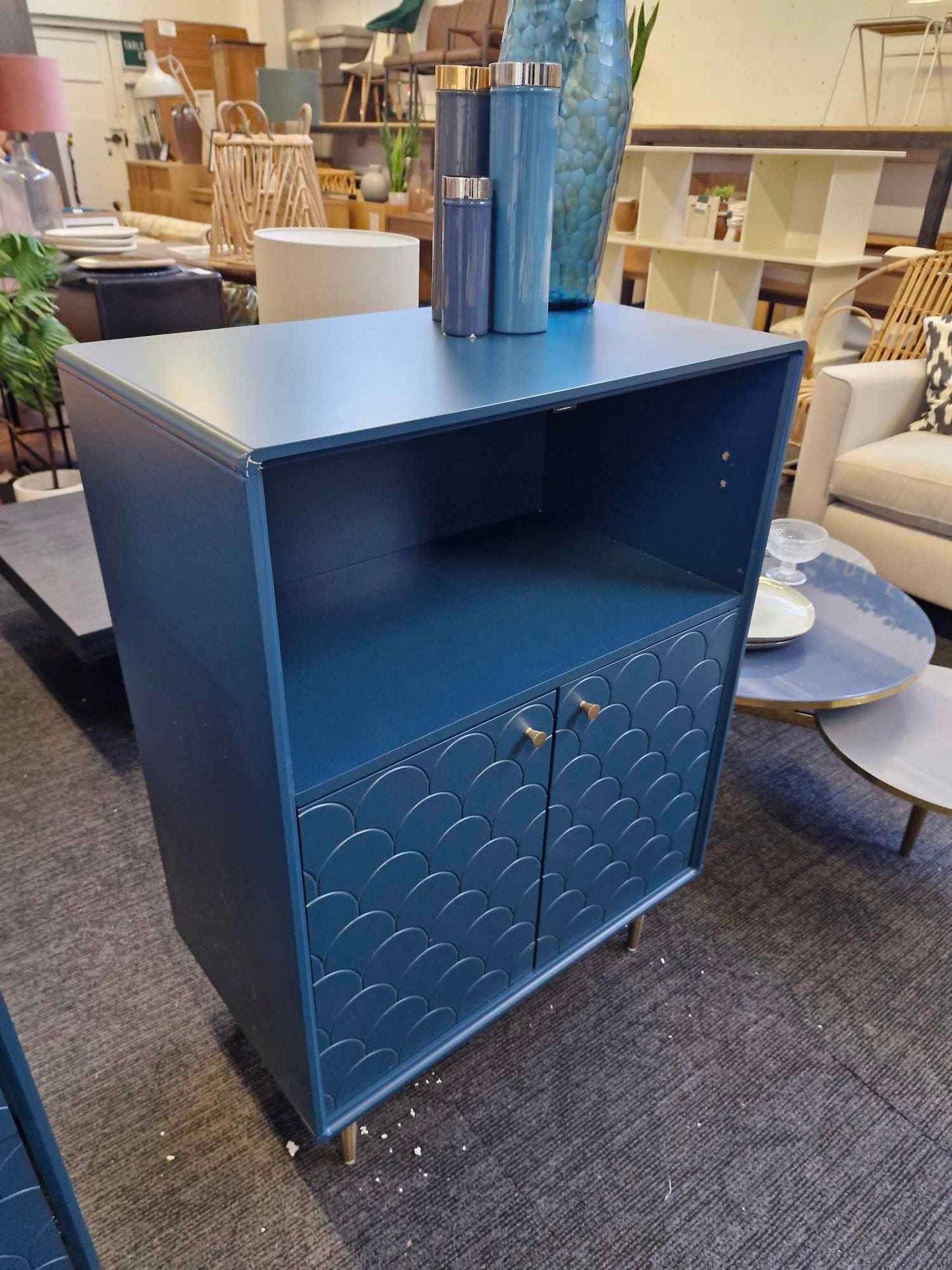 Scallop Pattern Prusian Blue / Teal Cabinet