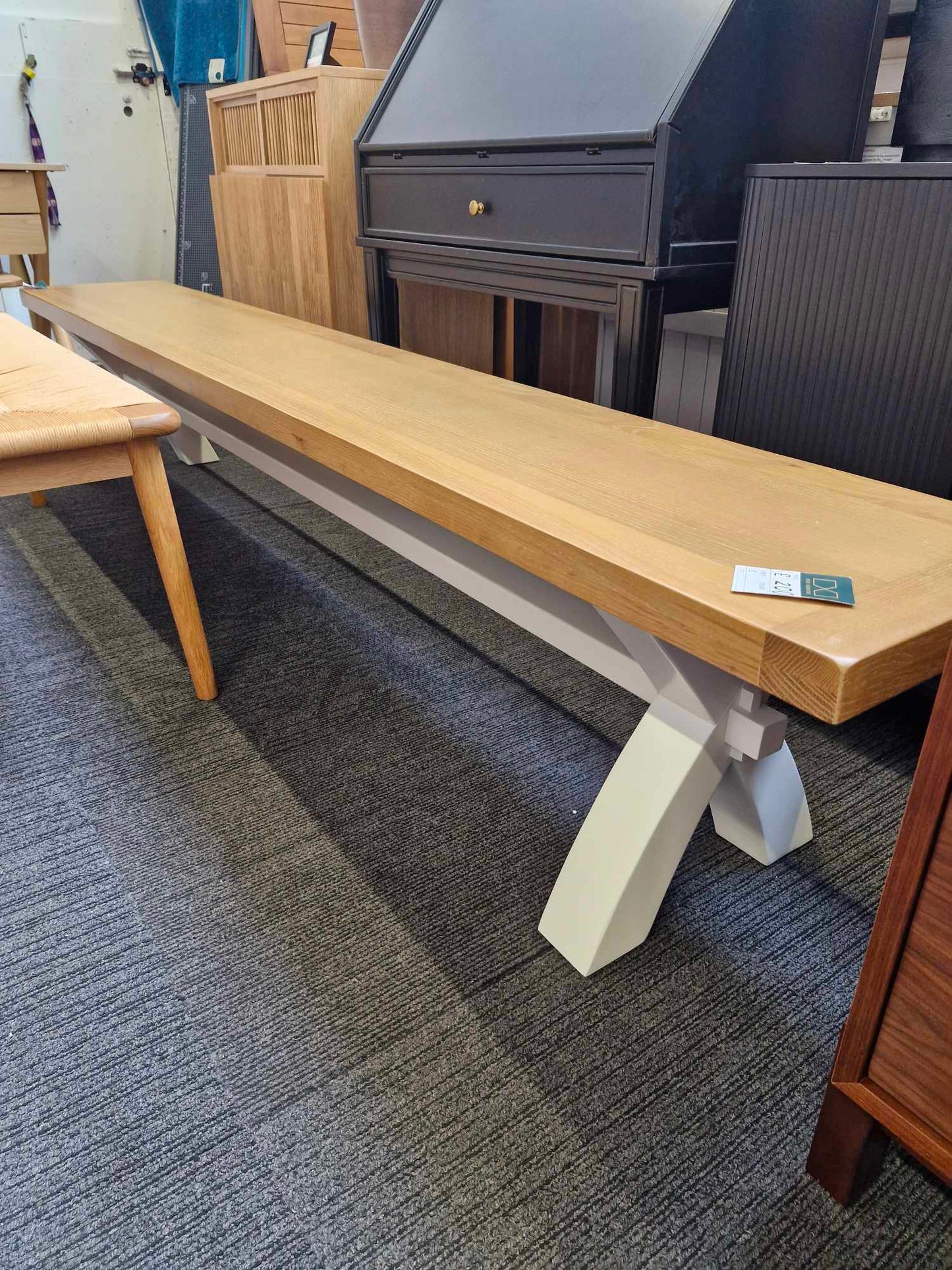 Extra Large Solid Wood Dining Bench White and Oak 250cm long