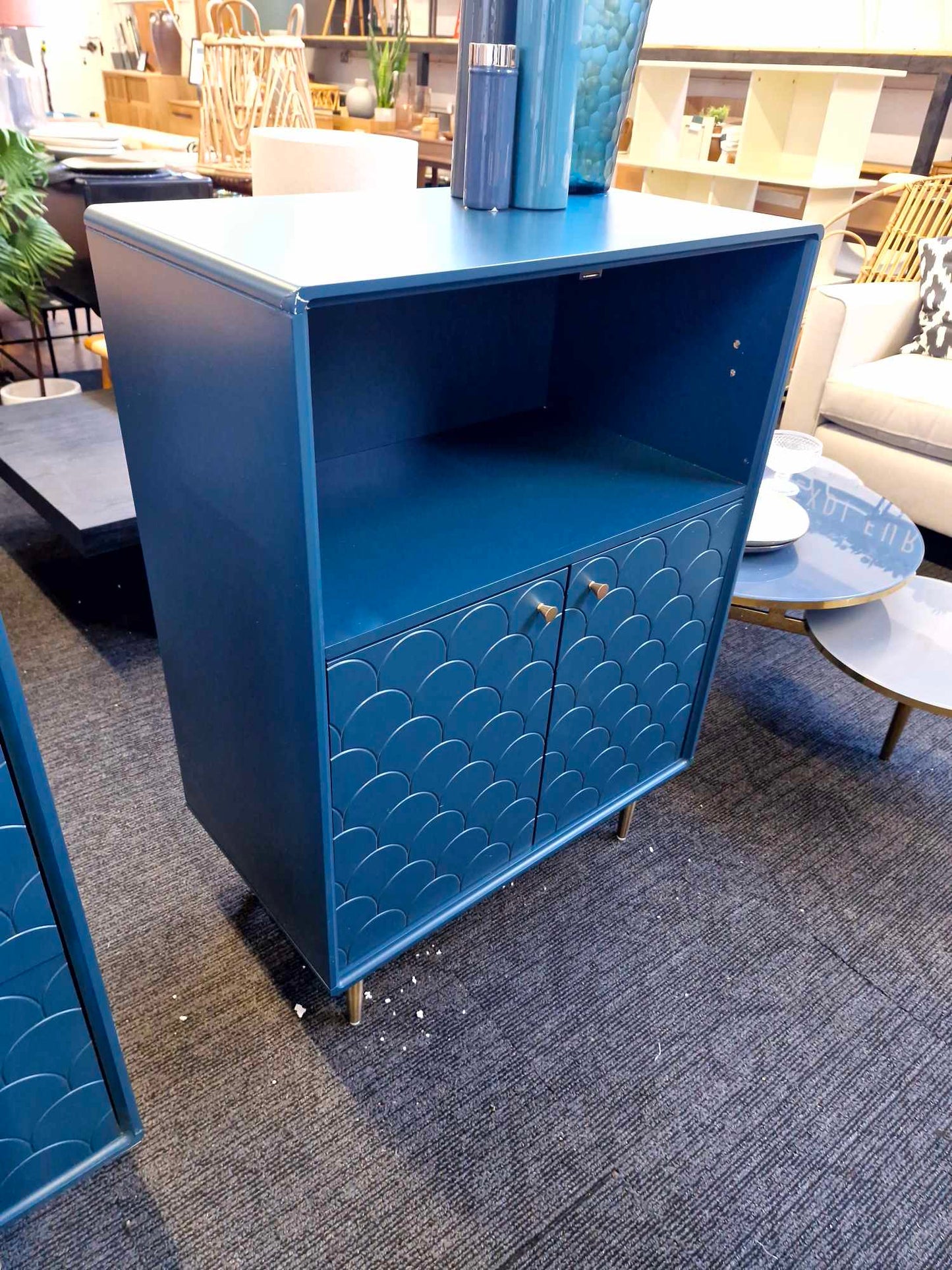 Scallop Pattern Prusian Blue / Teal Cabinet