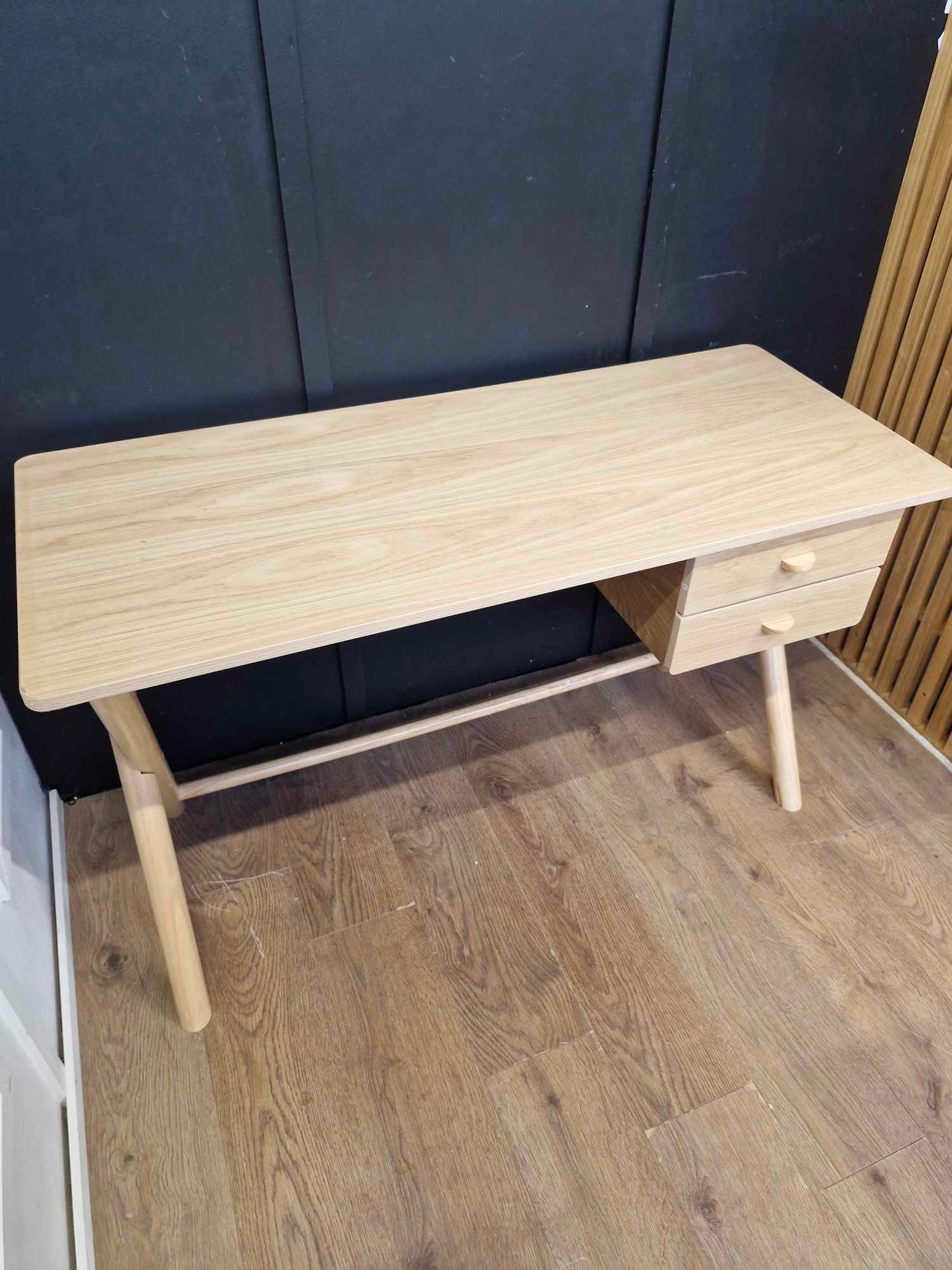 Large Oak Desk with crossed legs and drawers