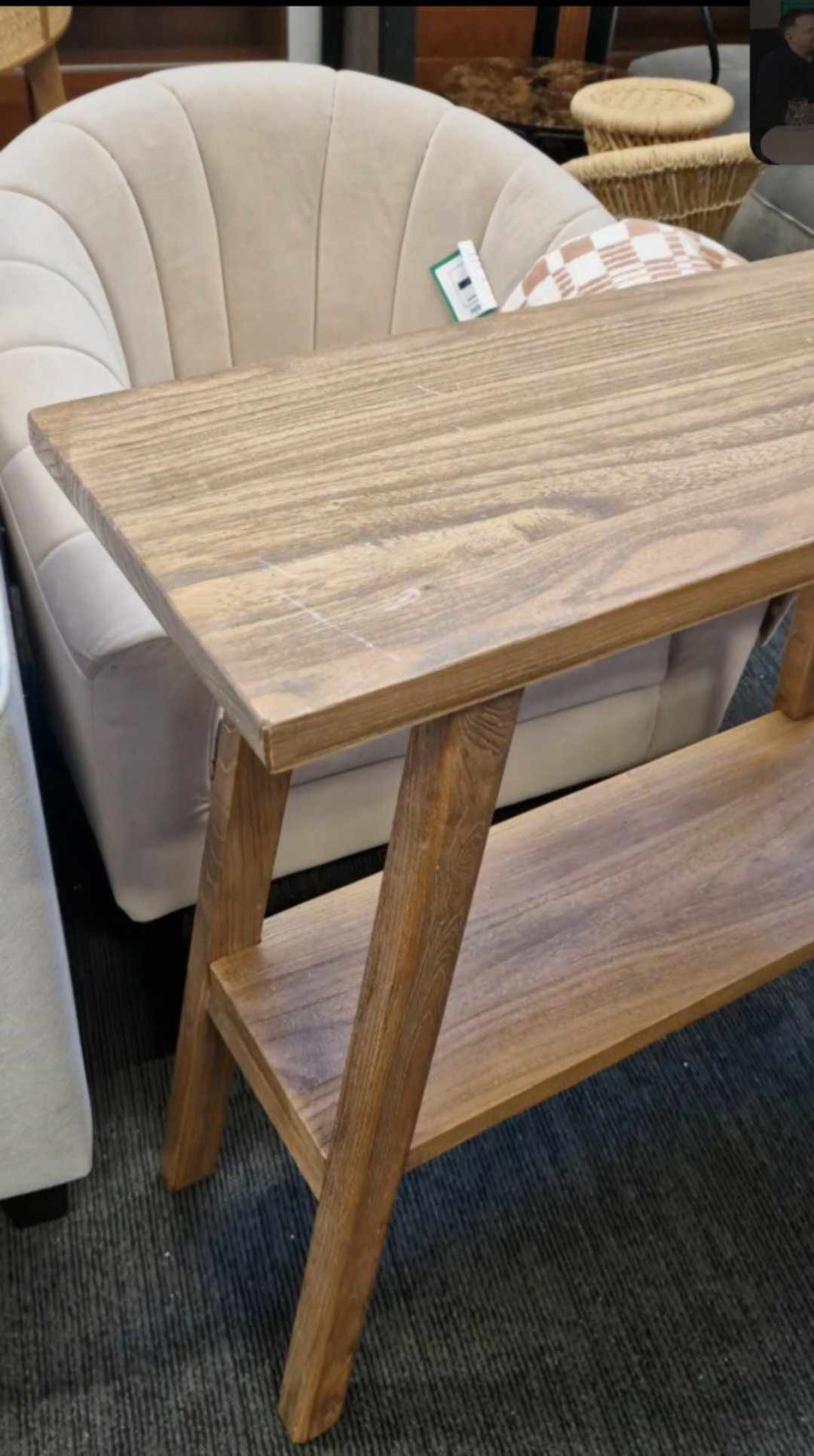 Solid Wood Console Table with storage shelf / Elm Wood