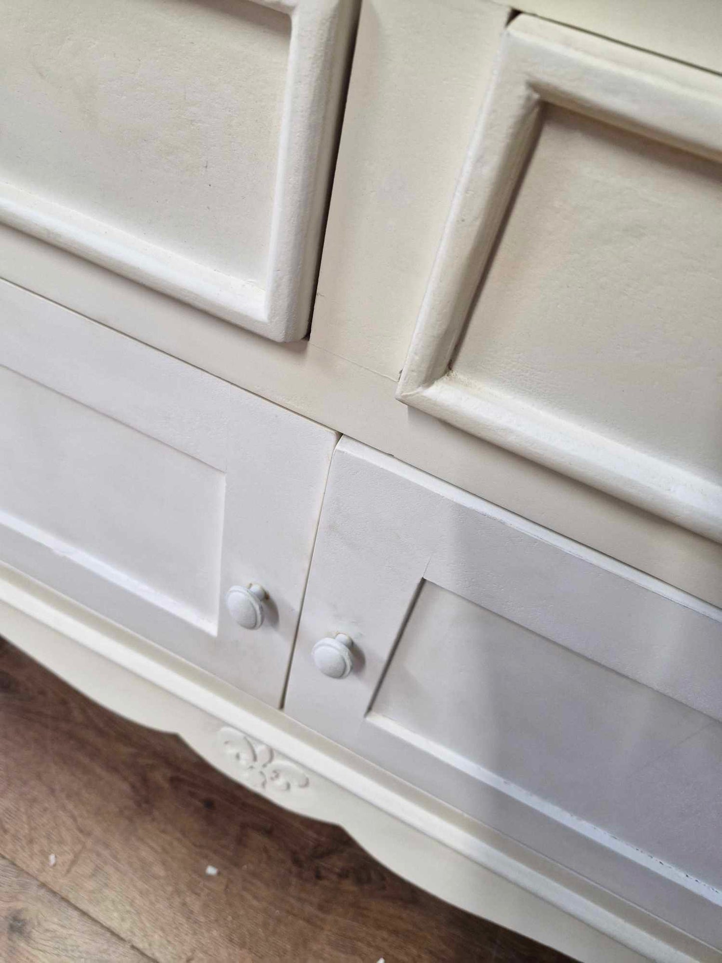 Solid wood White and Wood Cabinet /  Urban Deco Fleur Distressed Painted French Style