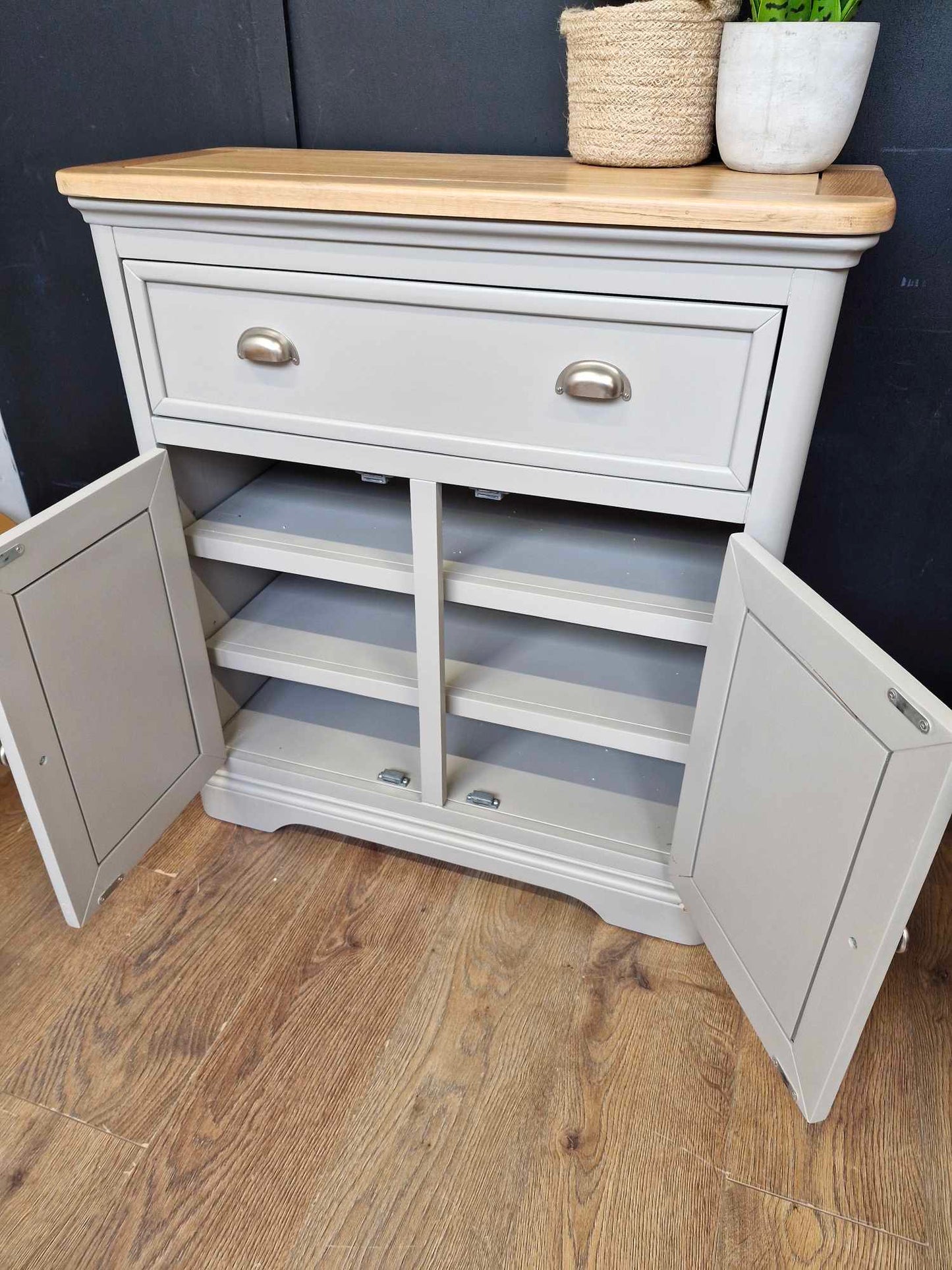 Grey and Oak Small Cabinet