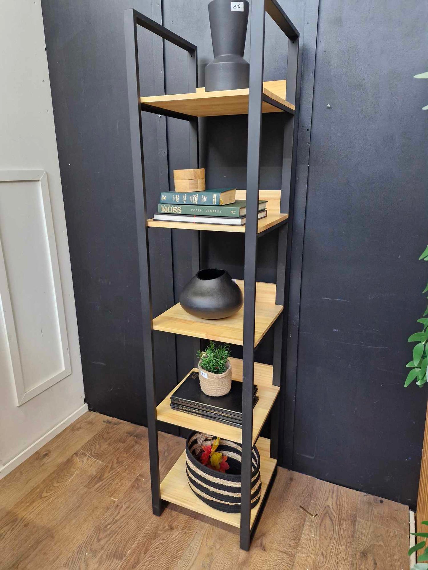 Tall pine wood and black metal shelving unit / Industrial style / La Redoute Hiba