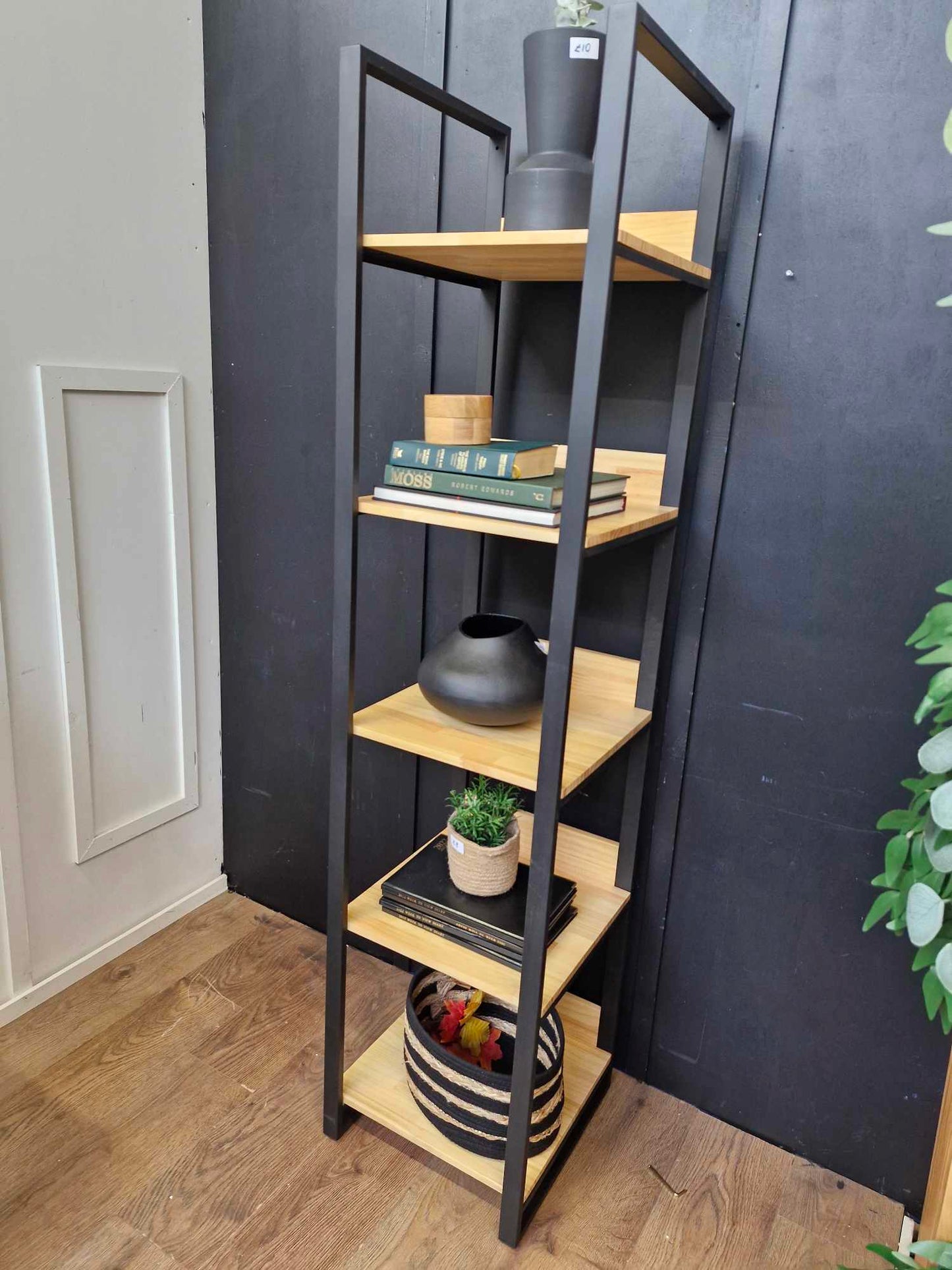 Tall pine wood and black metal shelving unit / Industrial style / La Redoute Hiba