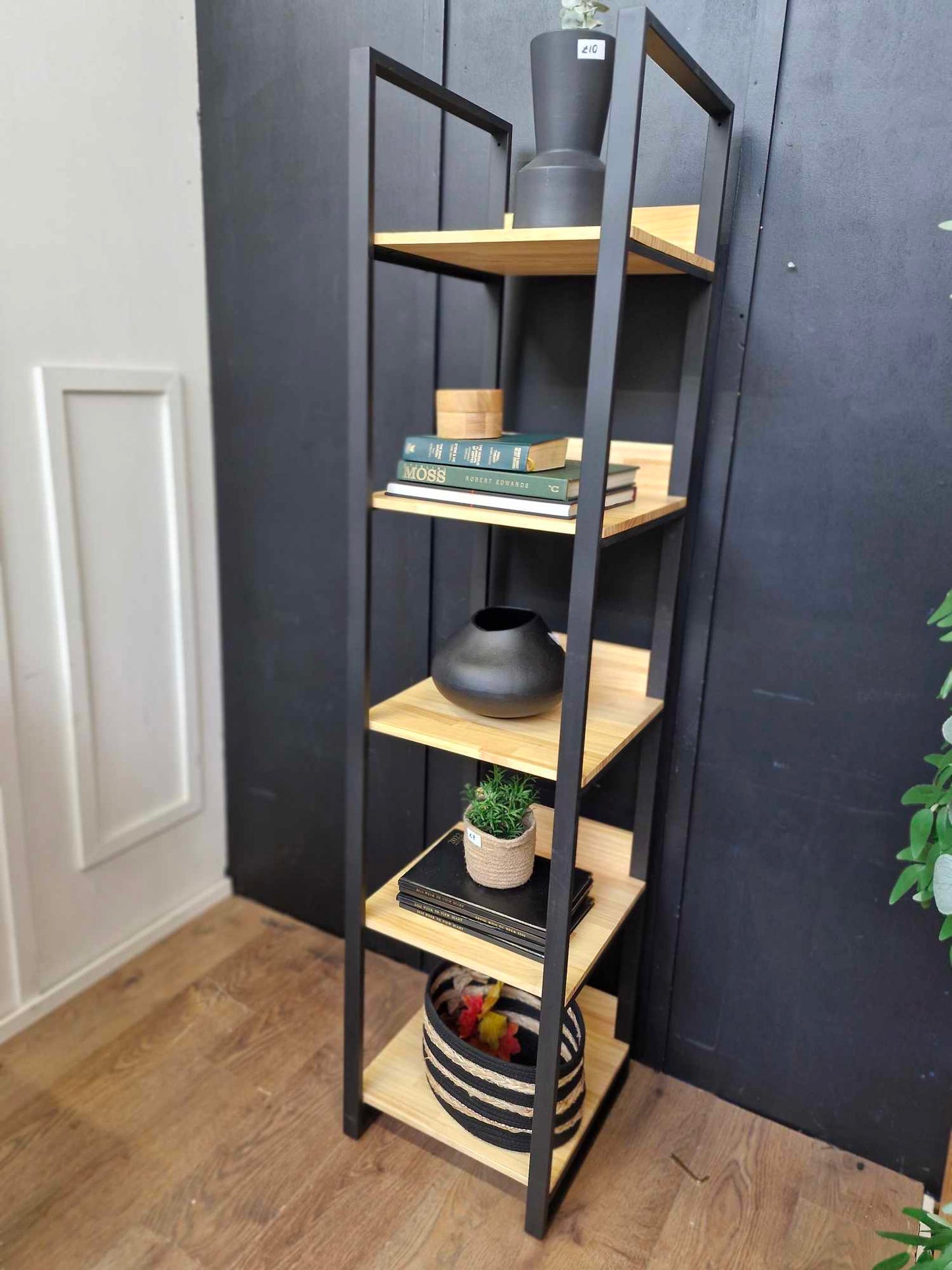 Tall pine wood and black metal shelving unit / Industrial style / La Redoute Hiba