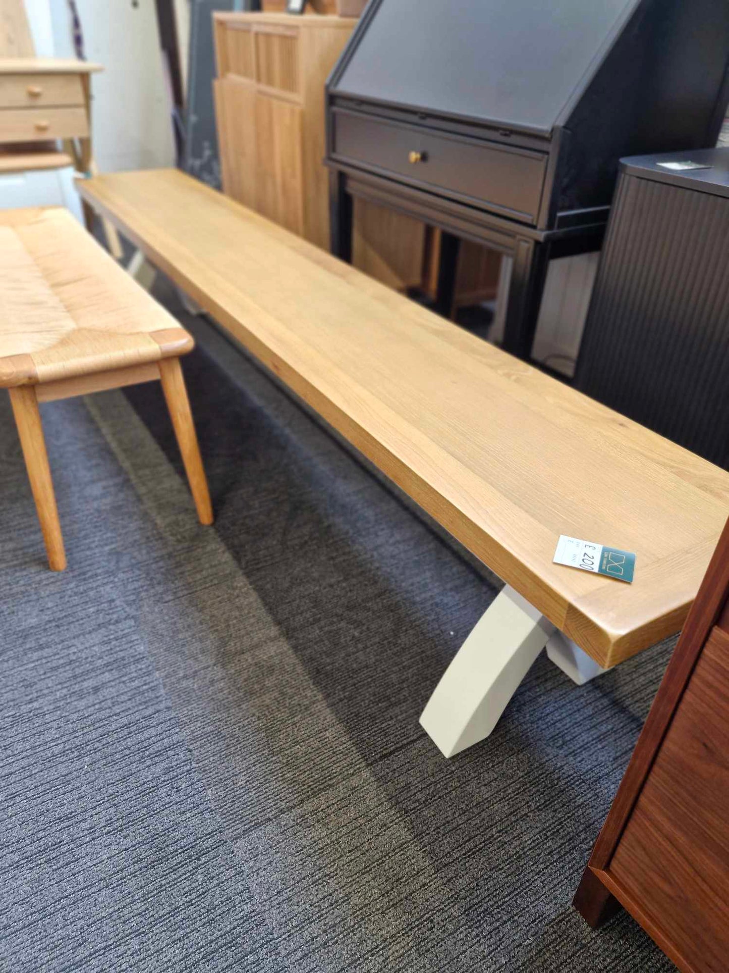 Extra Large Solid Wood Dining Bench White and Oak 250cm long