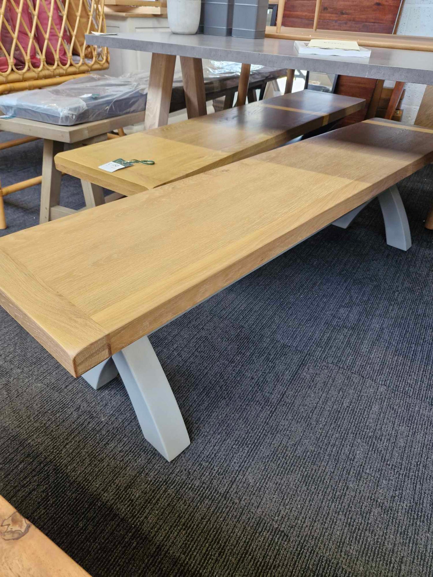 Large Solid Wood Dining Bench - Oak and Light Grey