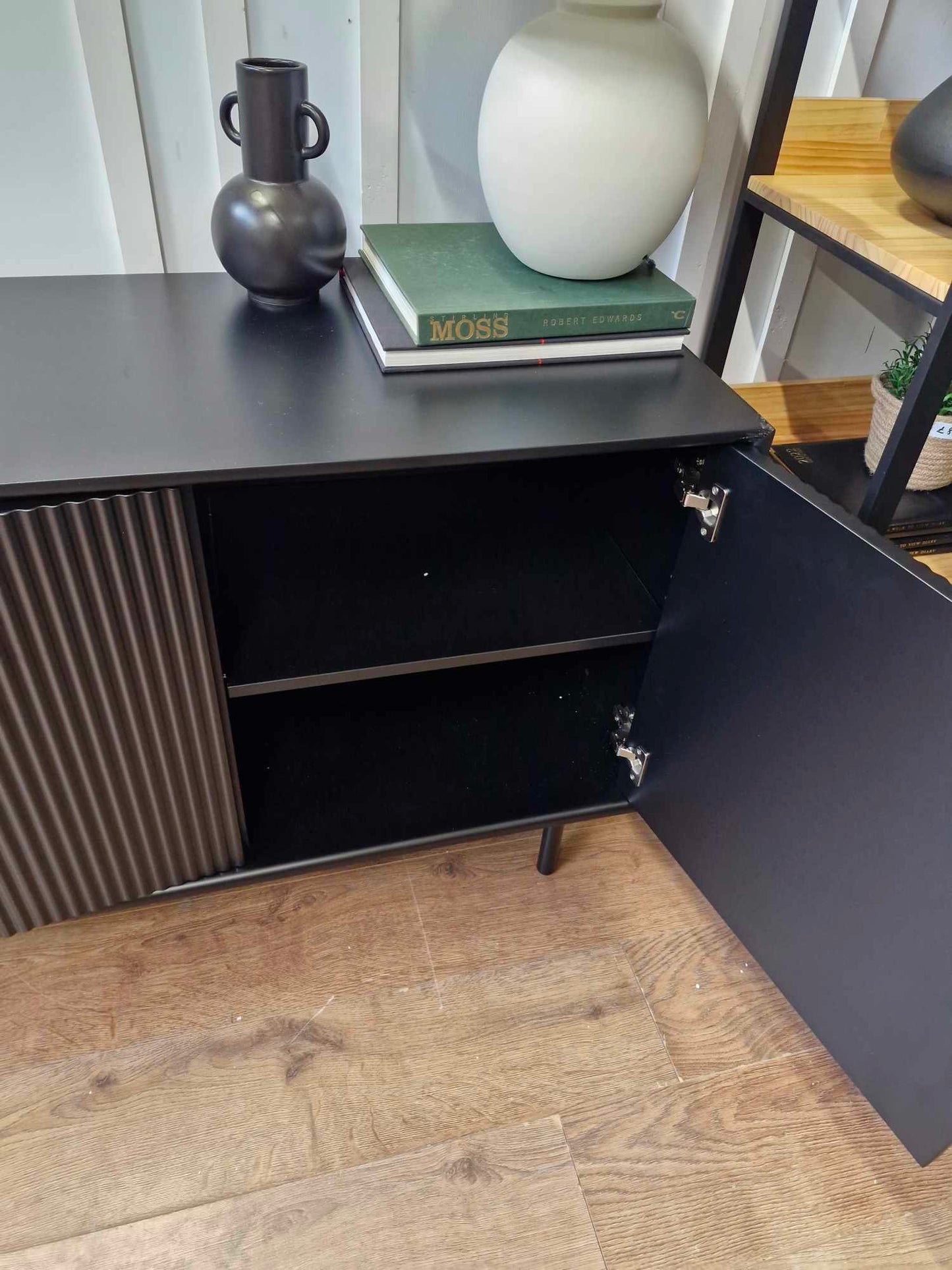 Black Large Sideboard with Fluted / Ribbed / Ridge doors