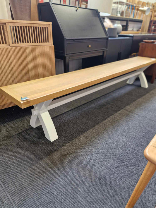 Extra Large Solid Wood Dining Bench White and Oak 250cm long