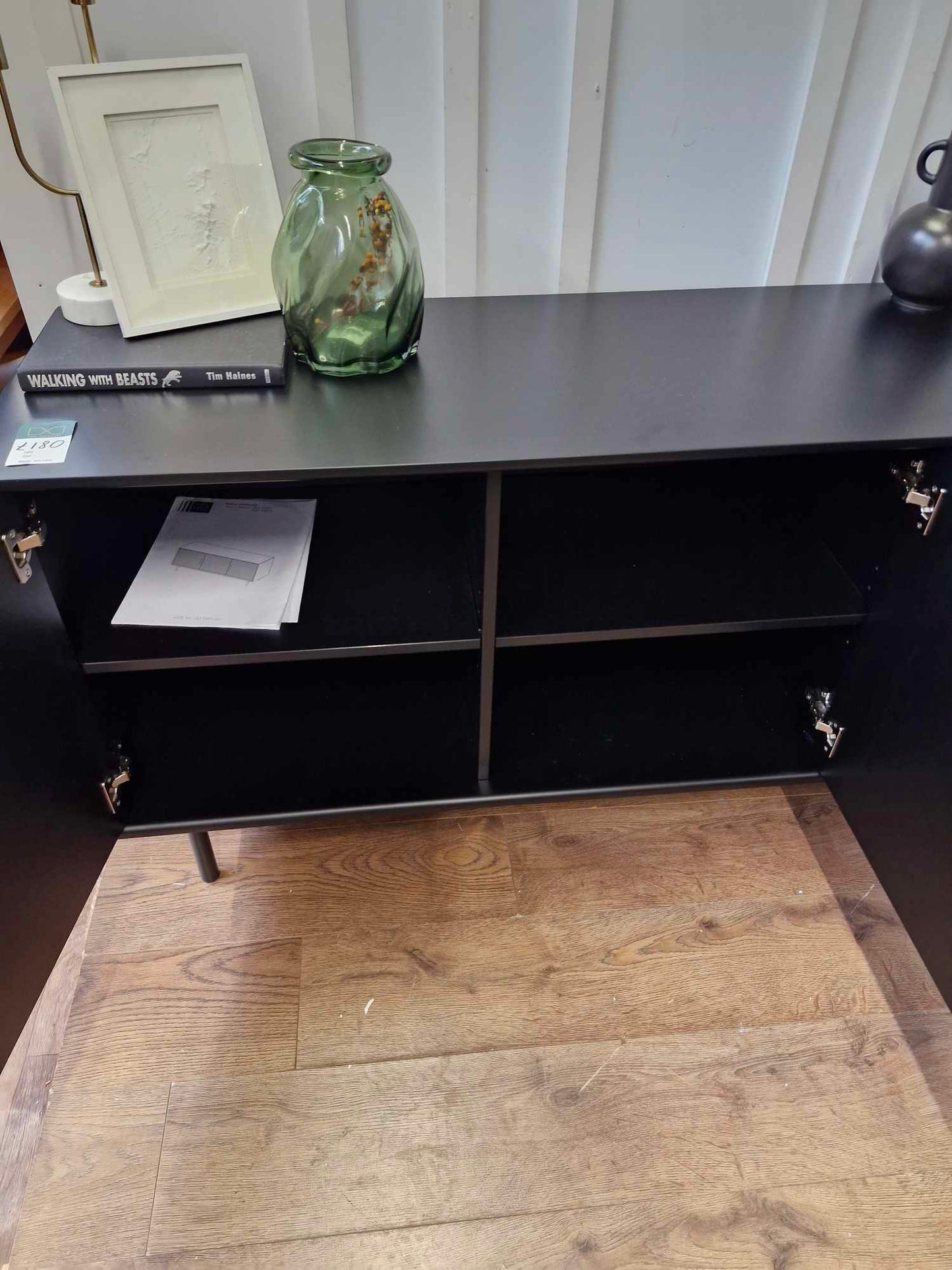 Black Large Sideboard with Fluted / Ribbed / Ridge doors