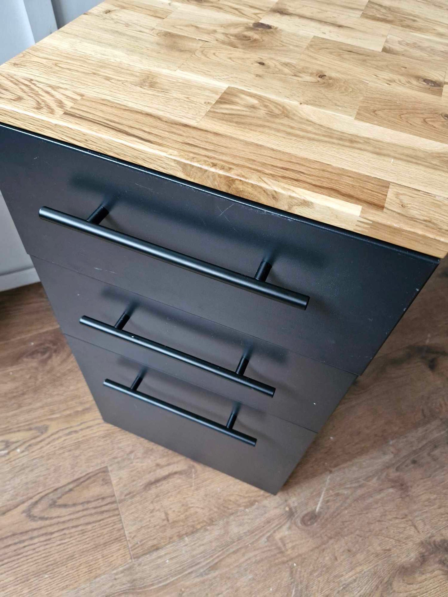 Black Metal and Oak Top Filling Cabinet / Home Office storage / La Redoute Hiba 3-Drawer Desk Unit