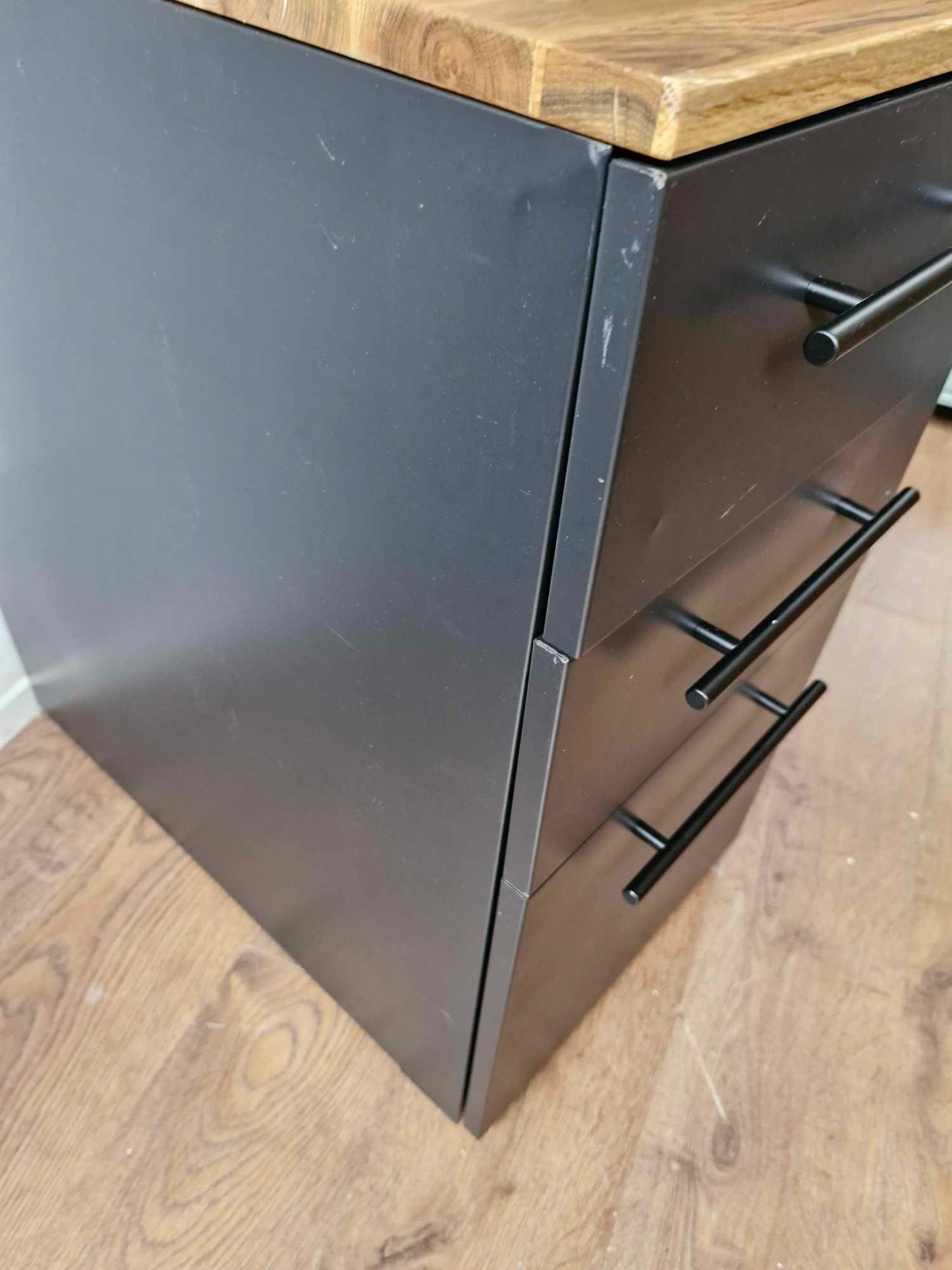 Black Metal and Oak Top Filling Cabinet / Home Office storage / La Redoute Hiba 3-Drawer Desk Unit