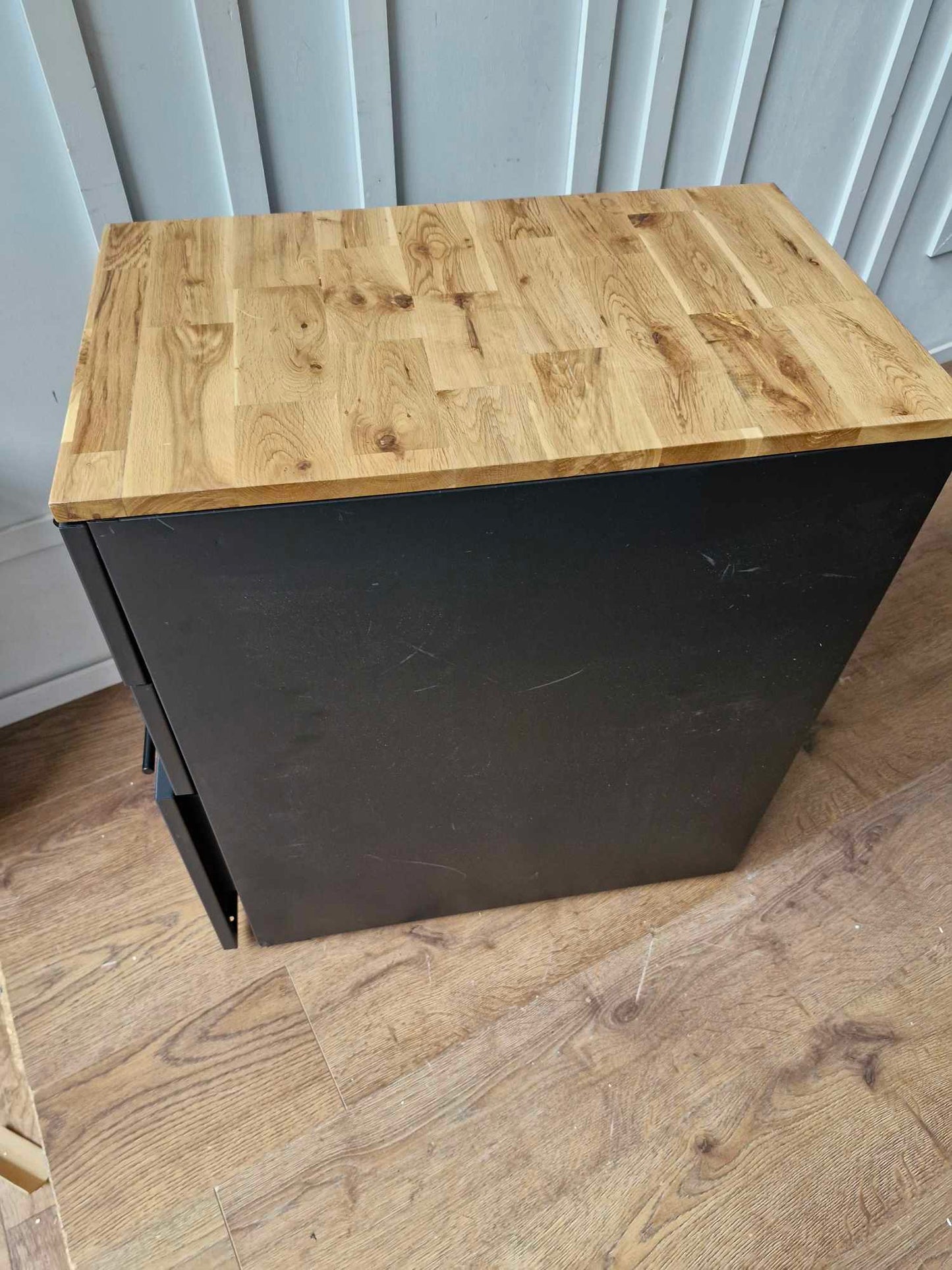 Black Metal and Oak Top Filling Cabinet / Home Office storage / La Redoute Hiba 3-Drawer Desk Unit