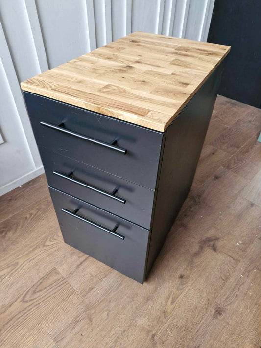 Black Metal and Oak Top Filling Cabinet / Home Office storage / La Redoute Hiba 3-Drawer Desk Unit