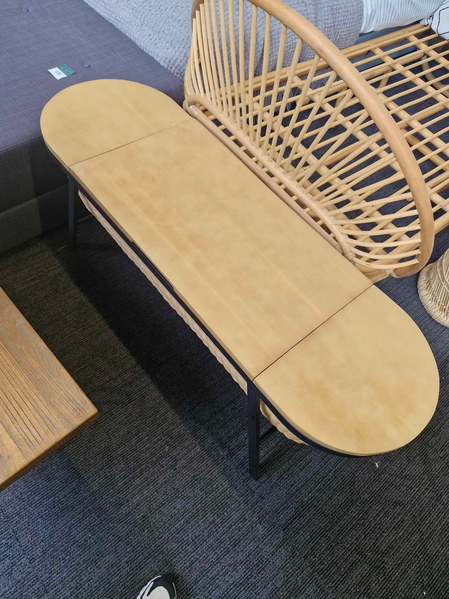 Storage Bench Solid Wood, Metal and Rattan