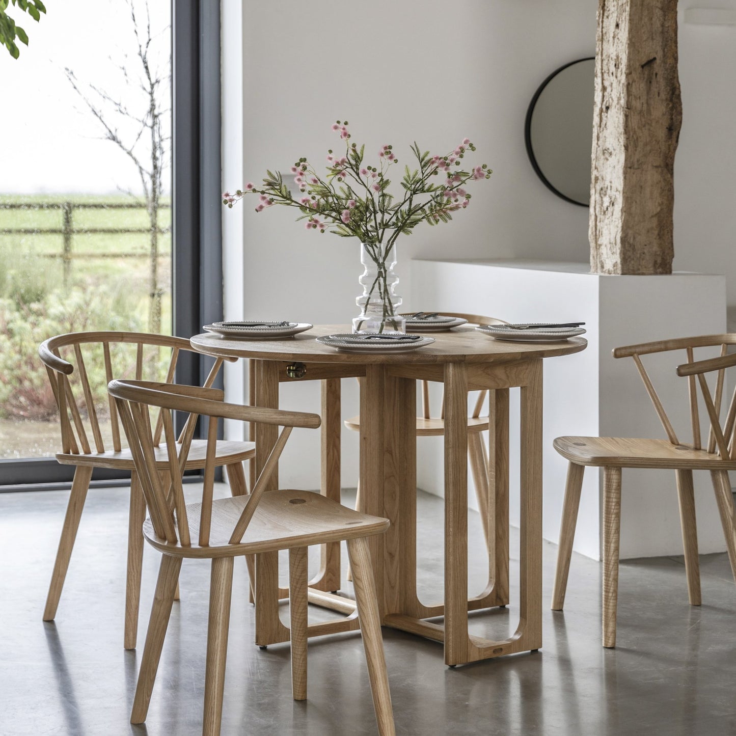Drop Leaf Console Table - Folding Round Dining Table / Smoked Grey Oak