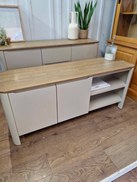 Large Solid Oak TV Unit / Smoked Oak and Natural Stone / Oak FurnitureLand Otto